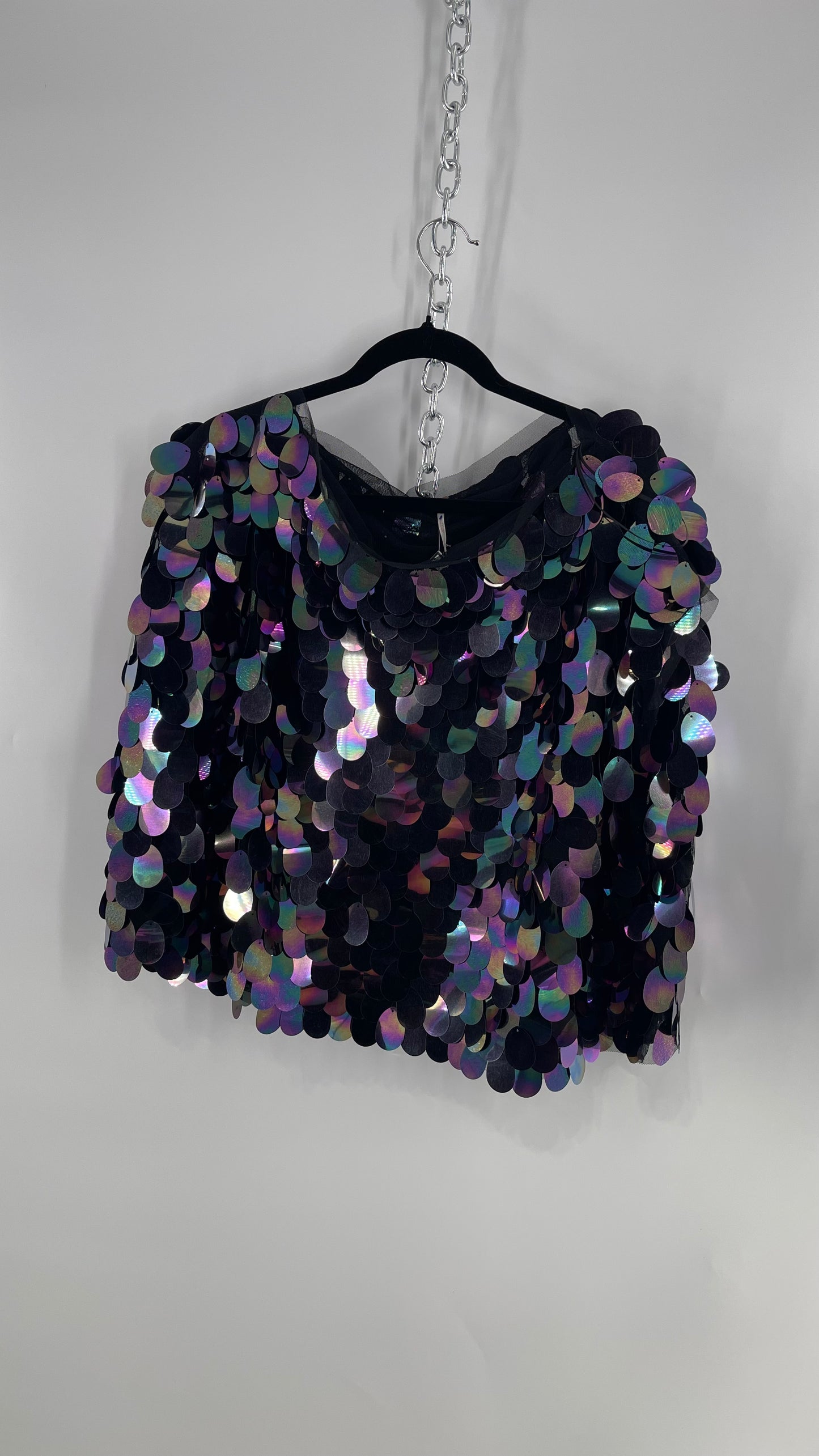 Free People Oversized Iridescent Purple/Indigo Color Changing Sequins (XS)