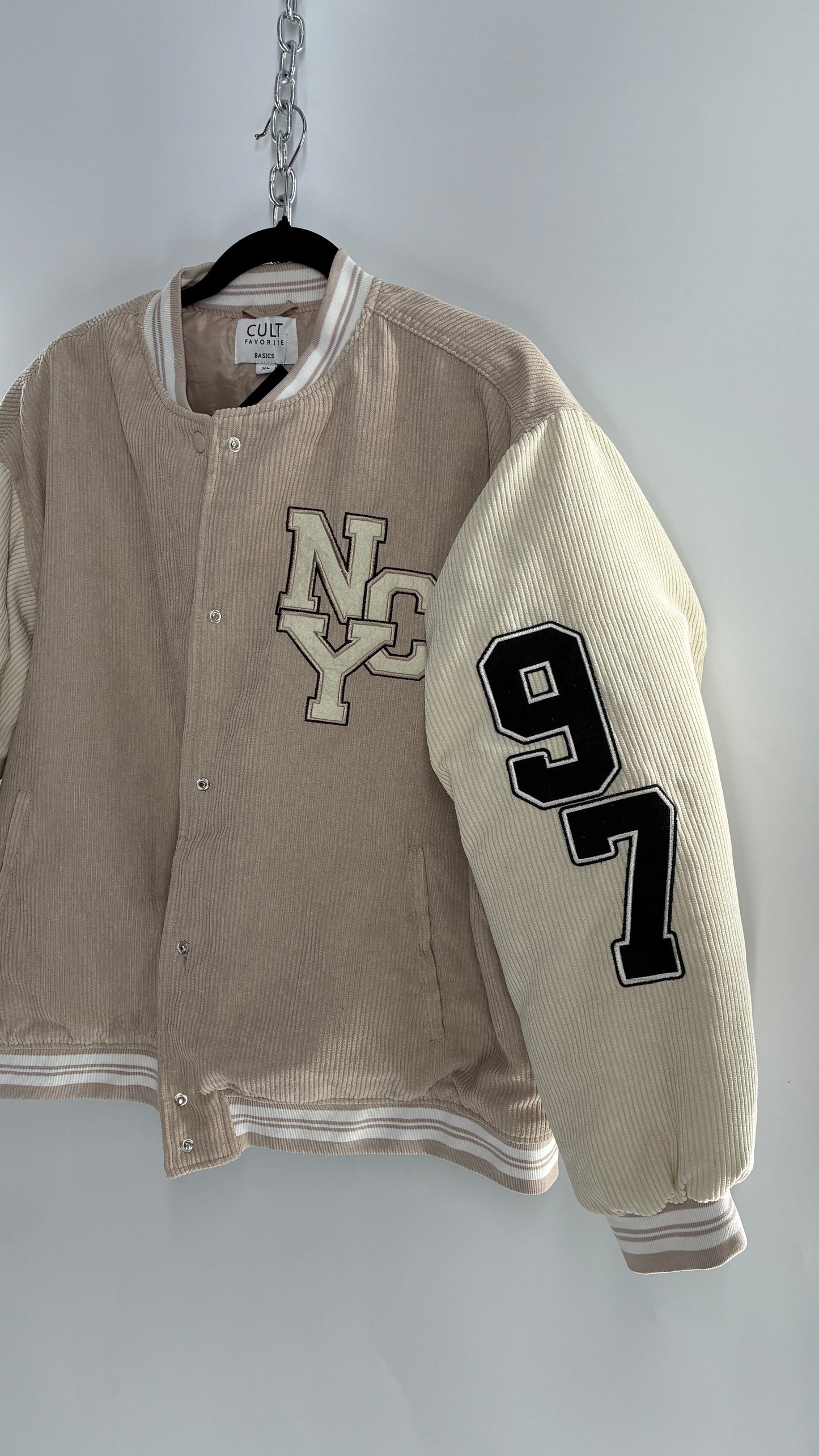 Cult Favorite Corduroy NYC Patch/Badge Varsity Jacket (XL)