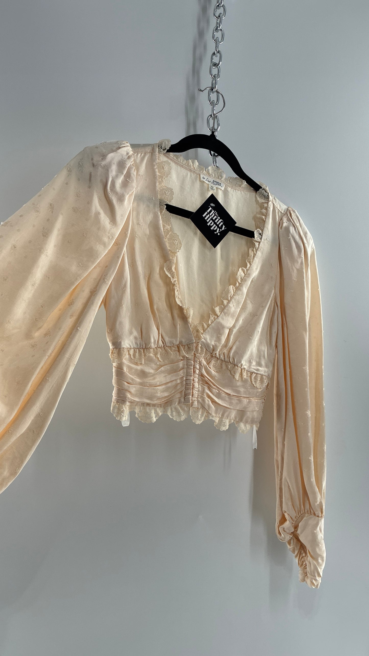 For Love & Lemons Ivory Balloon Sleeve Ruched Waist Blouse (XS)