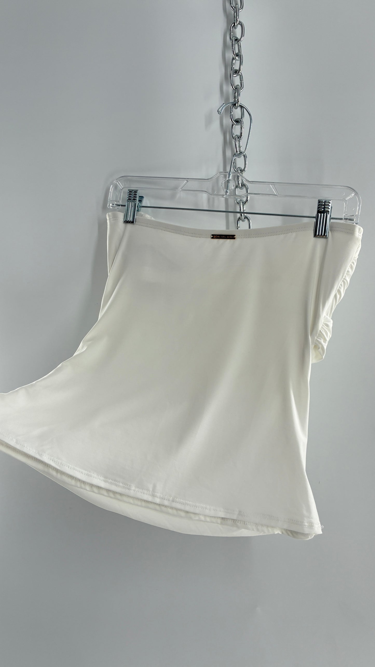 Michael Kors White Tube Top with Gold Underbust Chain Detail and Underwire Bra (Large)