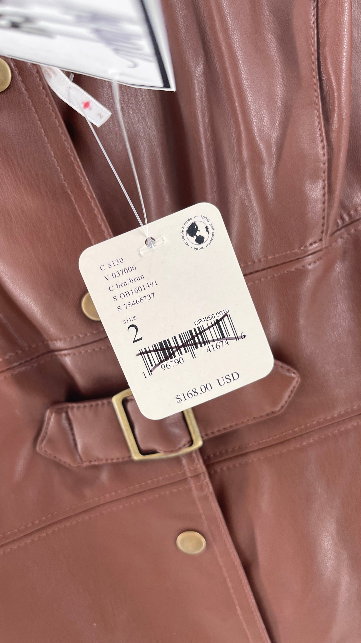Free People Brown Vegan Leather Button Front Pocketed Dress (2)