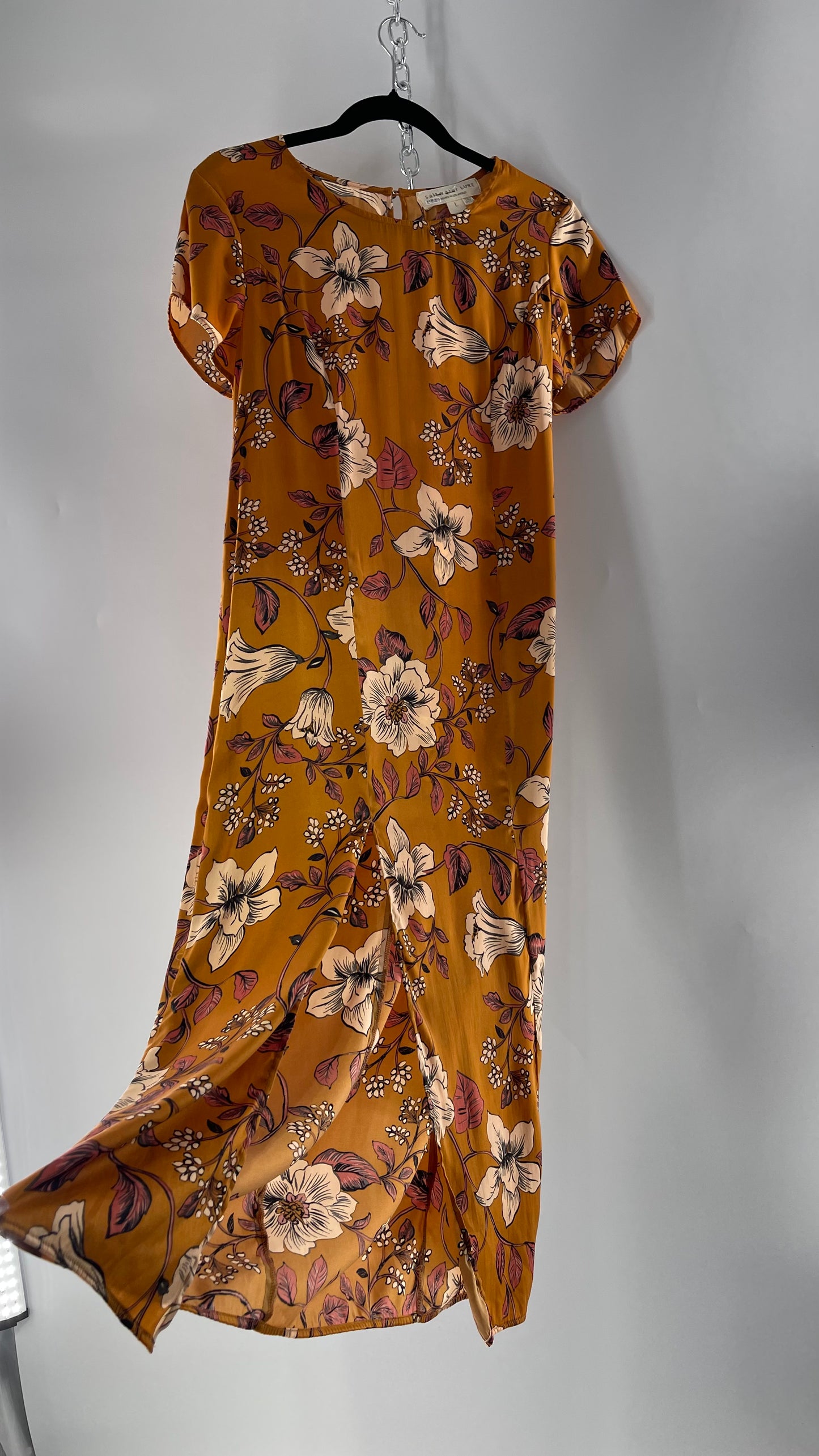 Saltwater Anthropologie - Brown / Burnt Orange Flower Maxi Dress (Size Large)