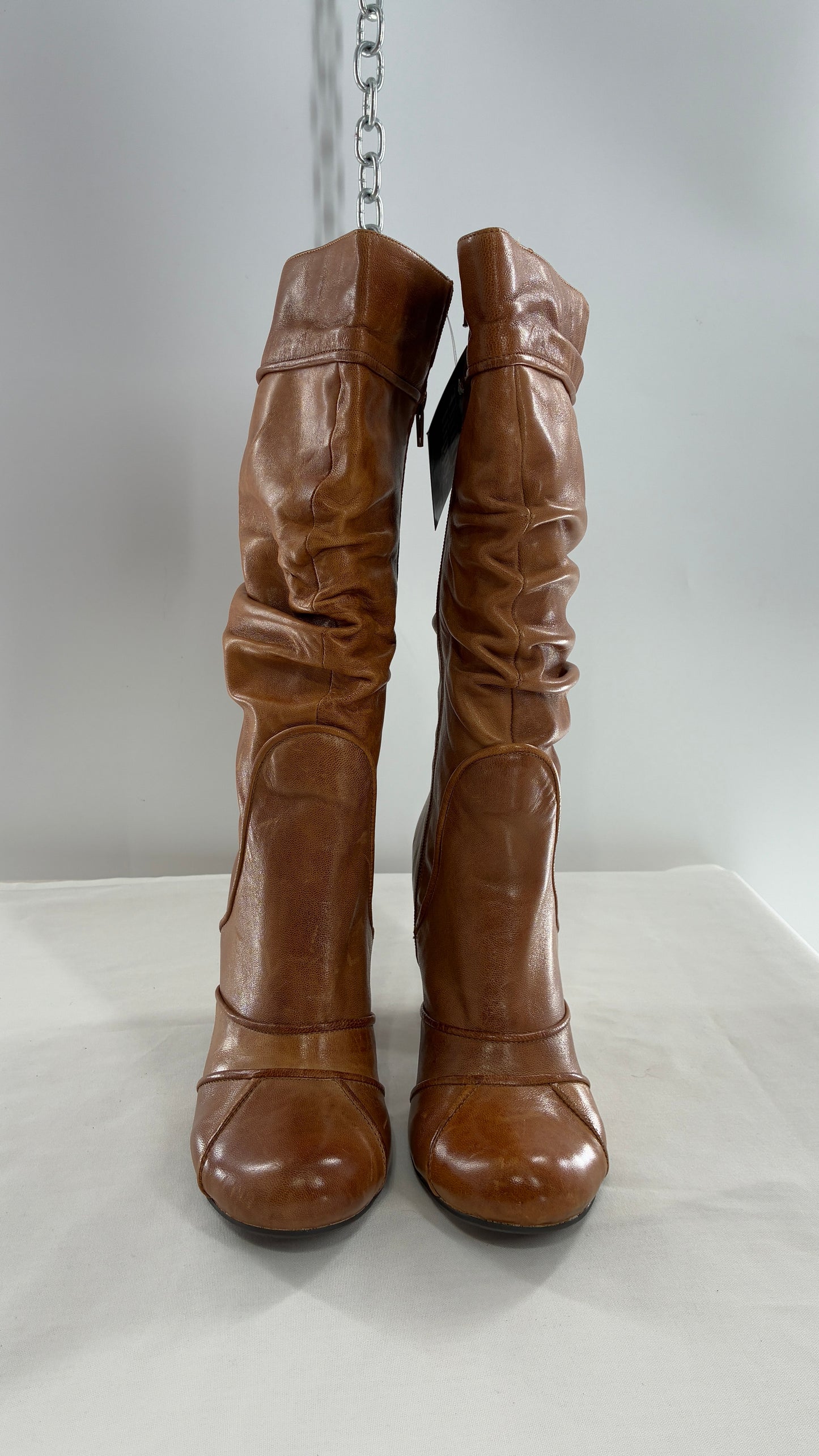 MIZ MOOZ Brown Leather Stacked Round Toe Boot (10)