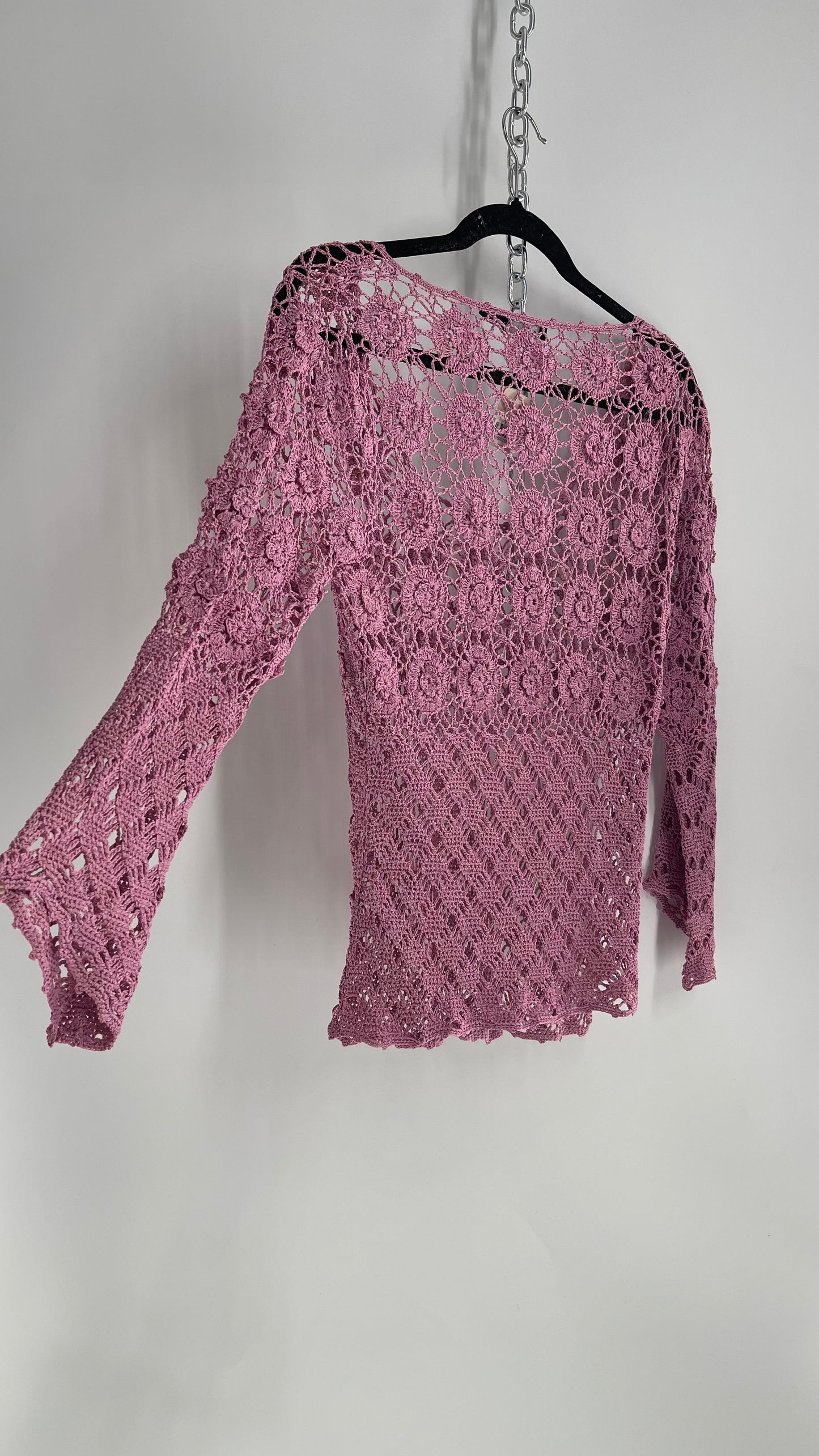 Vintage THE LIMITED 1990s Lavender Purple Hand Crochet Knit Blouse (Medium)
