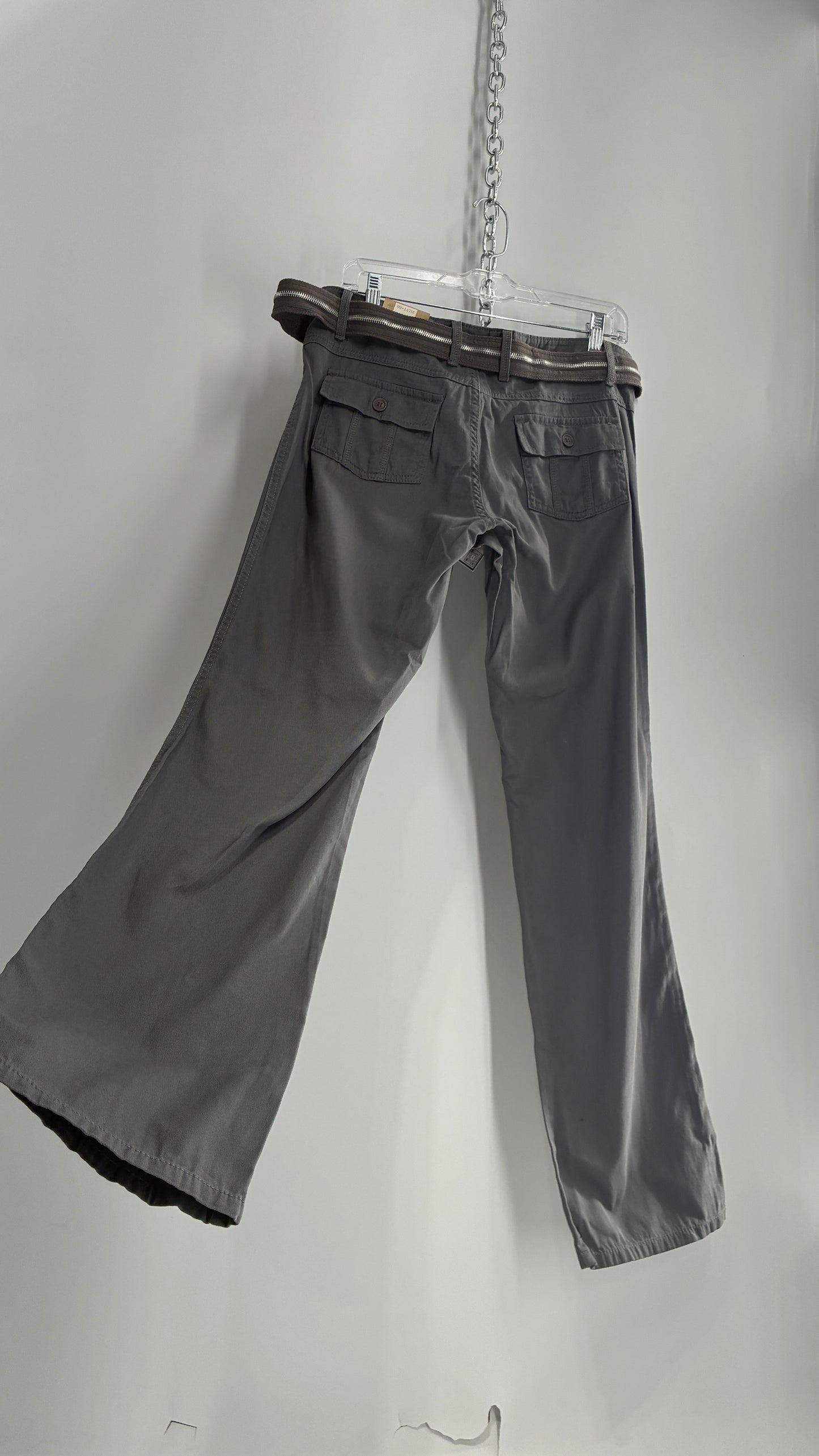 Deadstock Vintage Grey MOKACHINO Grey Pocketed Low Rise Zipper Belt Kickflares (8)