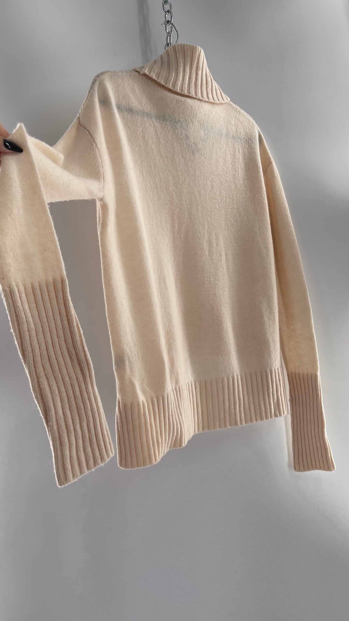 MOTH Anthropologie 80% Wool Ivory Off White Knit Turtle Neck Sweater (Small)