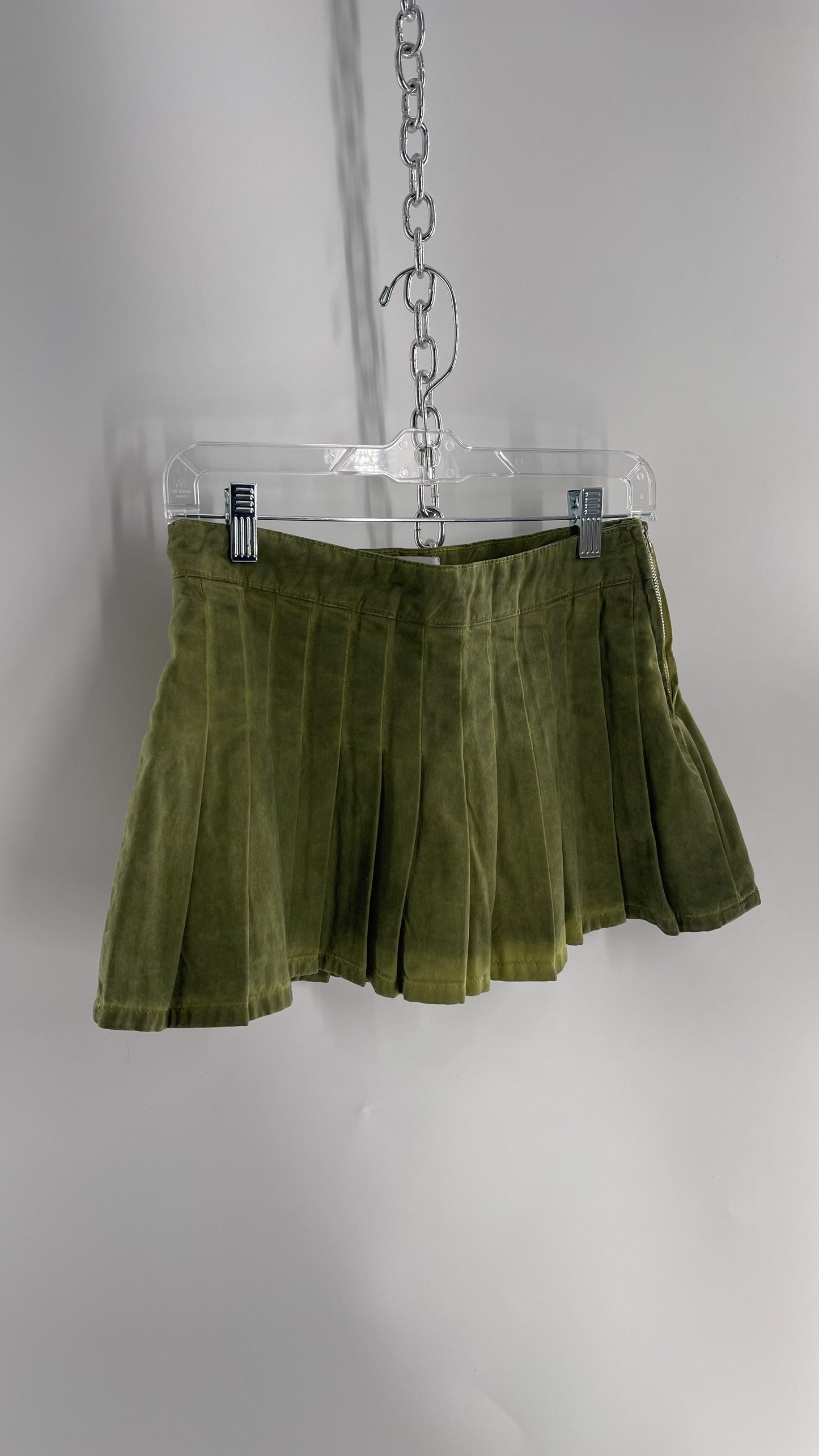 BDG Acid Washed Green Pleated Mini Skirt (XS)