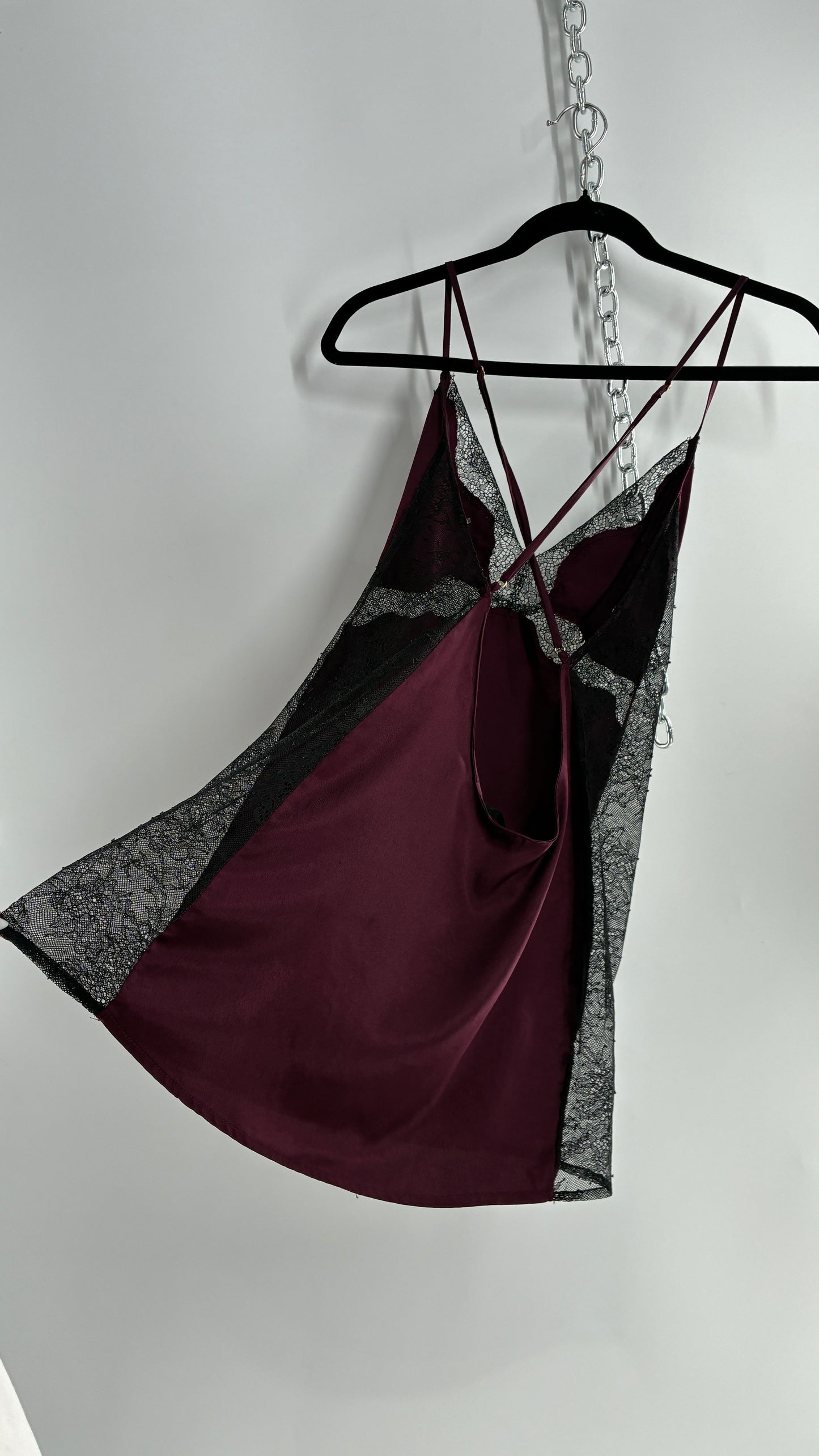 Vintage Victoria’s Secret Satin Plum Camisole with Black Lace Detailing (Medium)