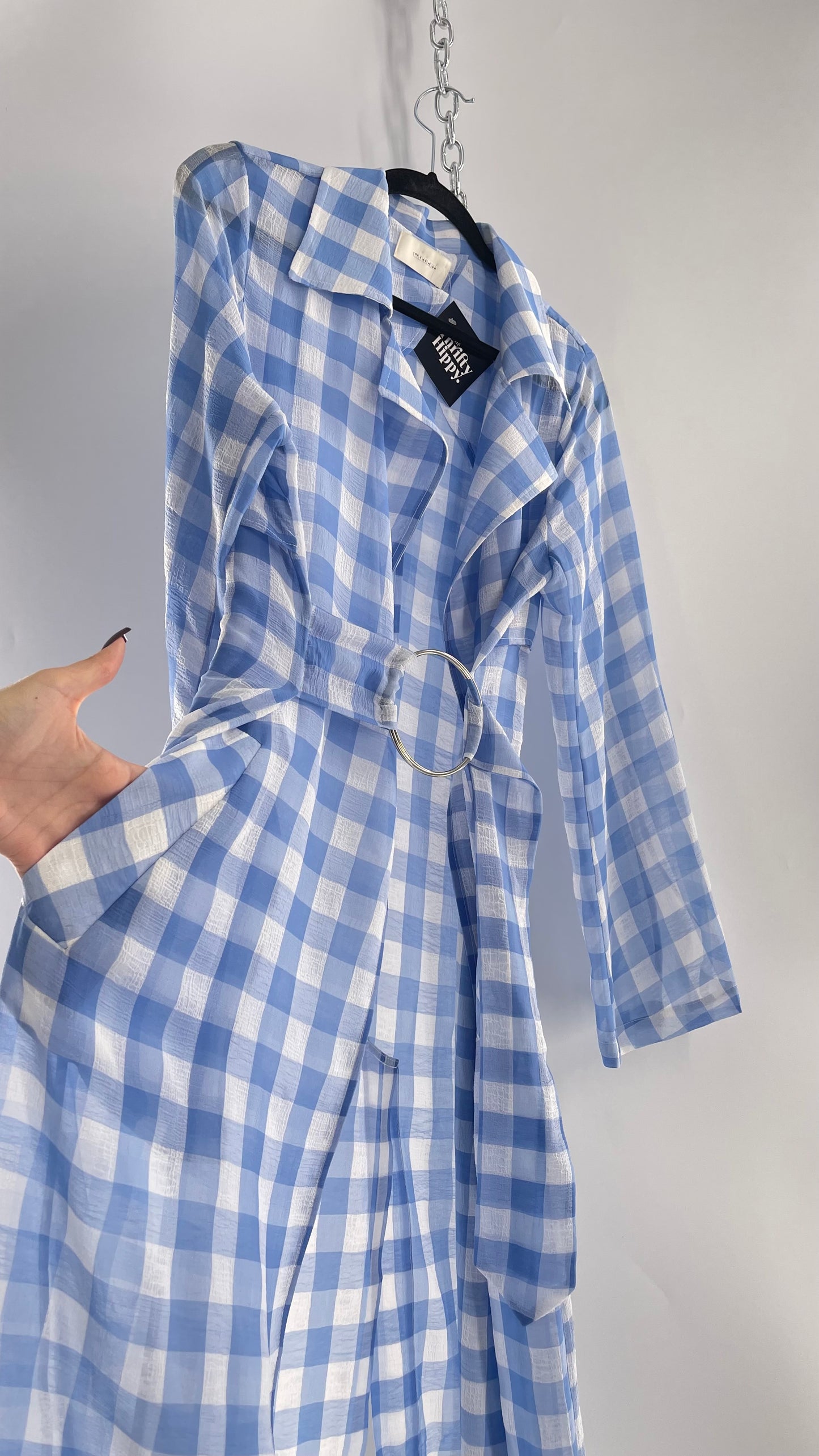 Capulet Anthropologie Gingham Baby Blue Coat/Cape (S)