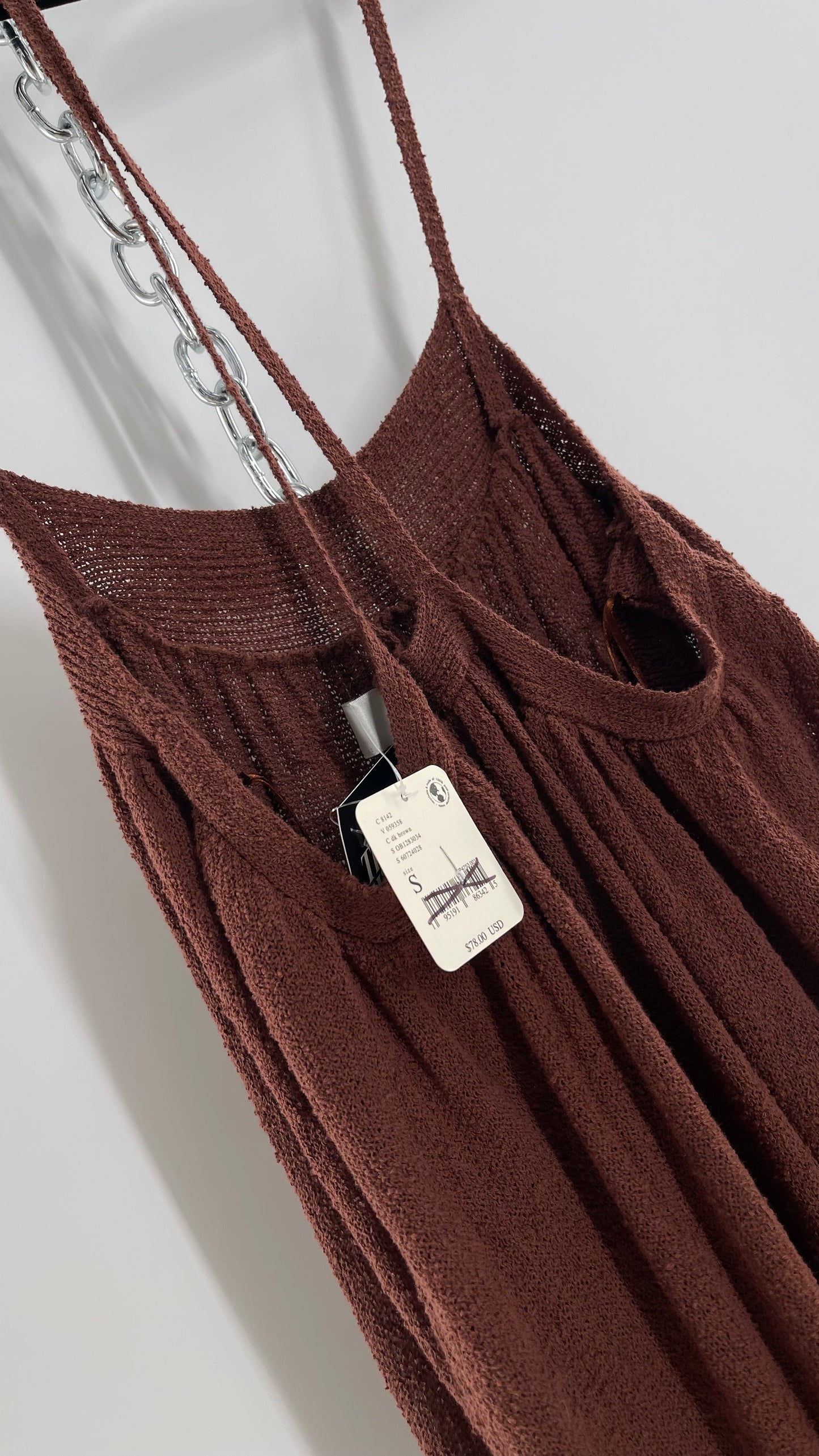 Free People Slinky Textured Brown Knit Full Length Dress (Small)