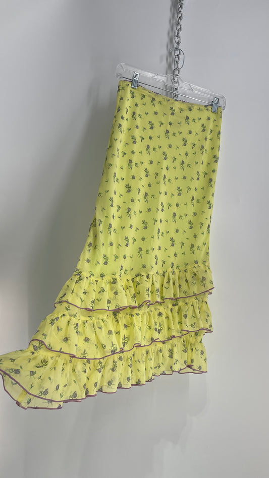 Kimchi Blue Urban Outfitters Yellow Full Length Skirt with Tiered Ruffled Skirt (Small)