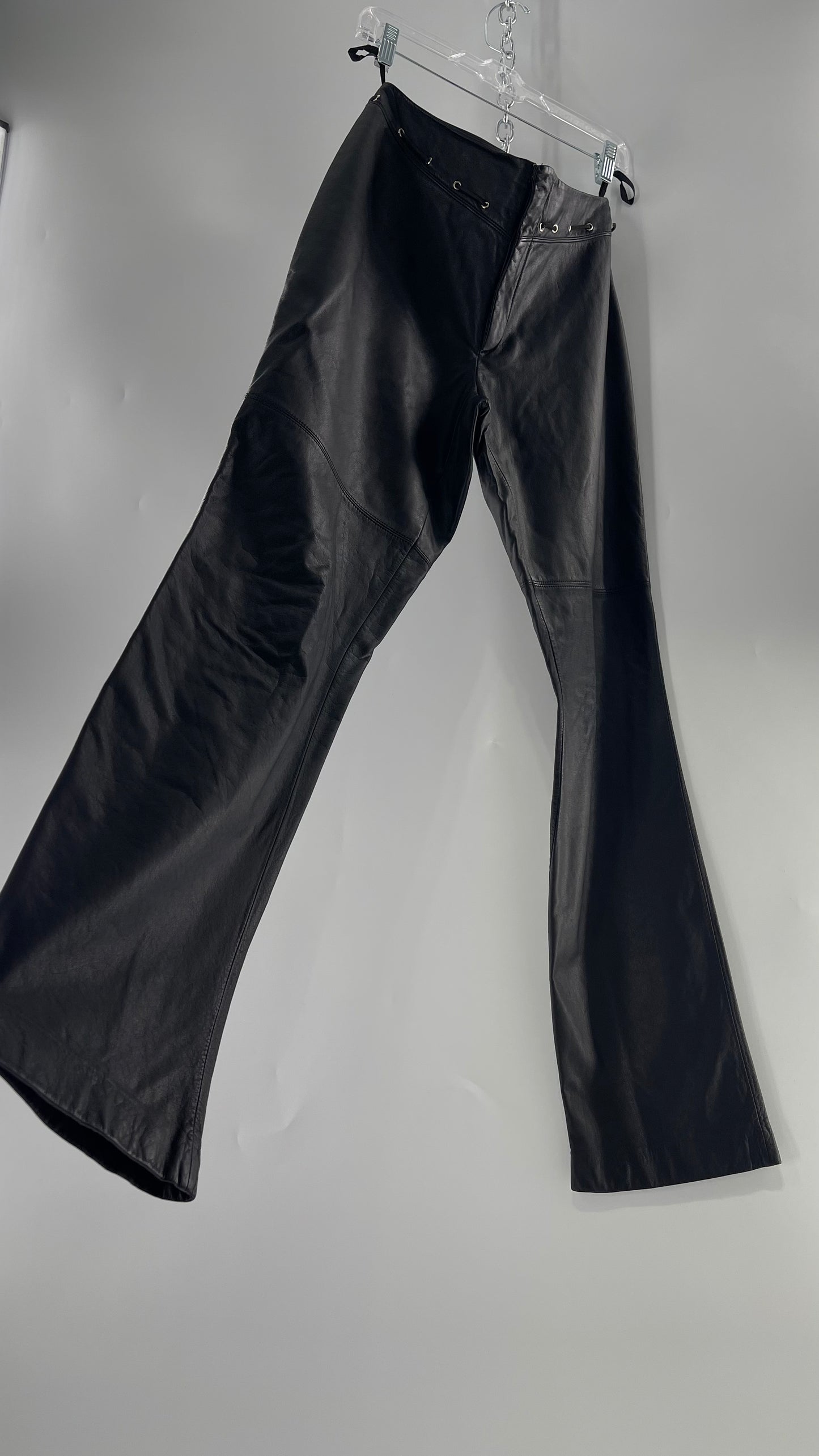 Vintage 90s RALPH Ralph Lauren Thin Leather Pants with Thread Through Grommet Detail on Waistline (4)