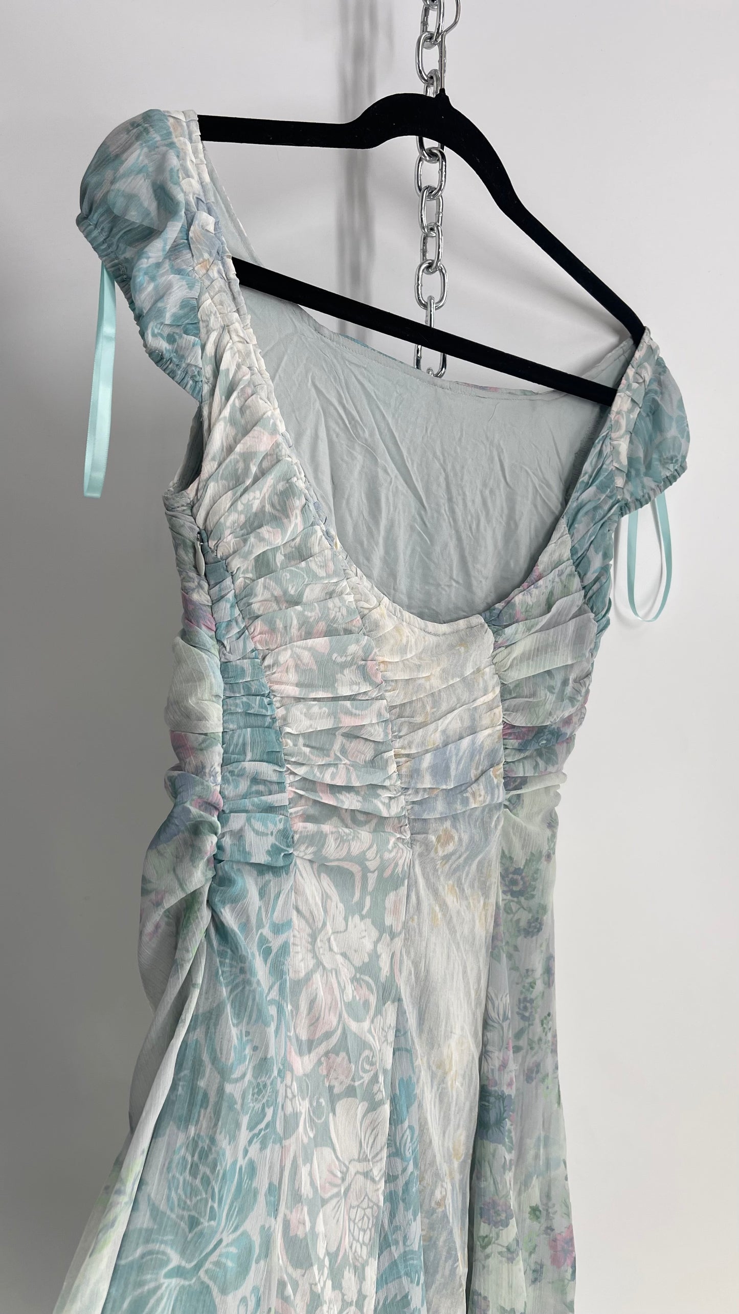 Free People Heart to Heart Blue Ruche Bust Handkerchief Hem Gown (4)