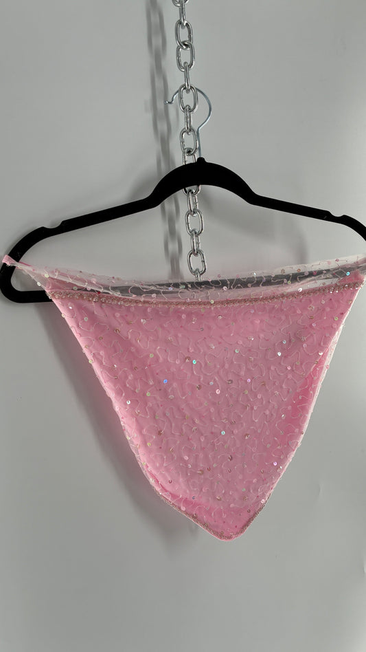 Vintage DYSPNEA PUSSY POSSÈ Pink Beaded Pointed Hem Top with Strappy Back (4)
