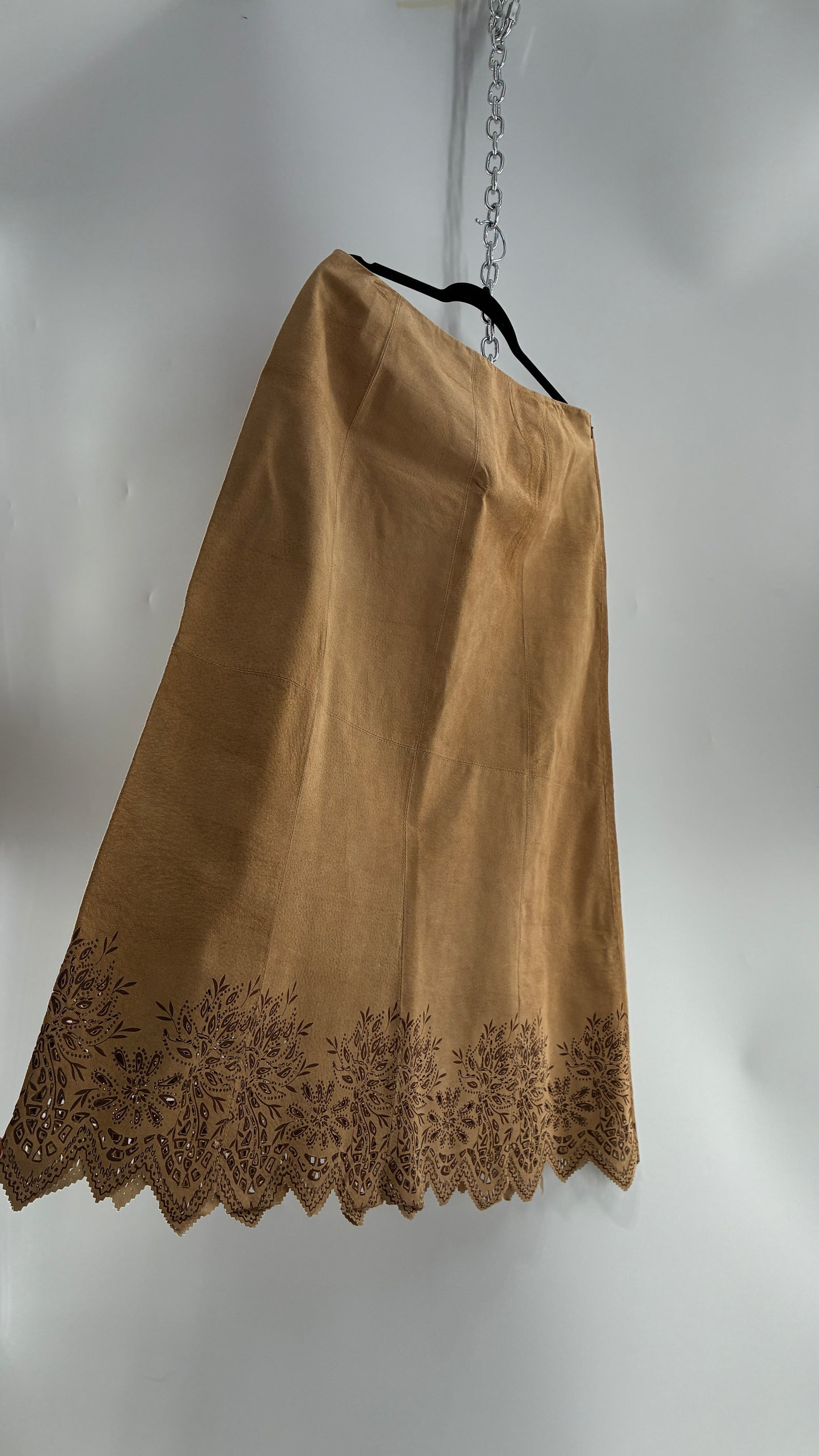 Deadstock Vintage Cold Water Creek Genuine Leather Hip Skirt with Lace Hem (14)