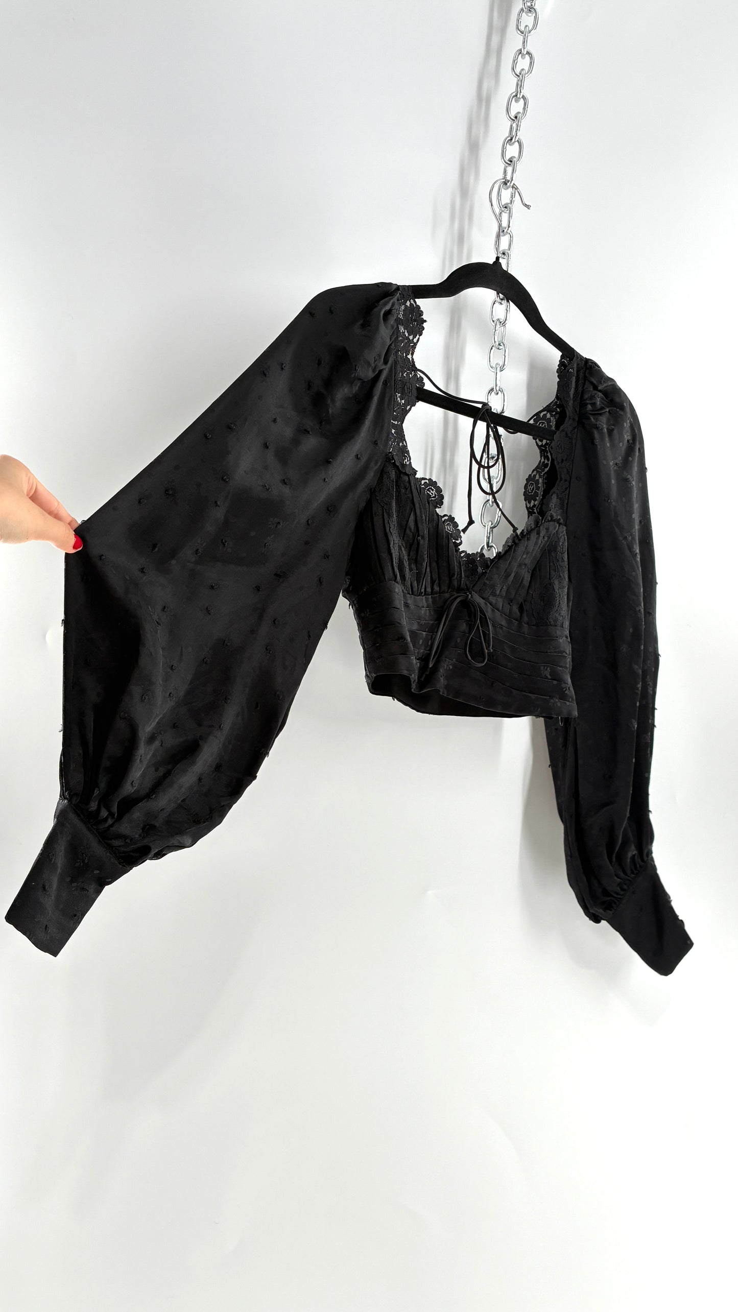 For Love & Lemons Liz Black Balloon Sleeve Ruched Bodice Blouse (XS)