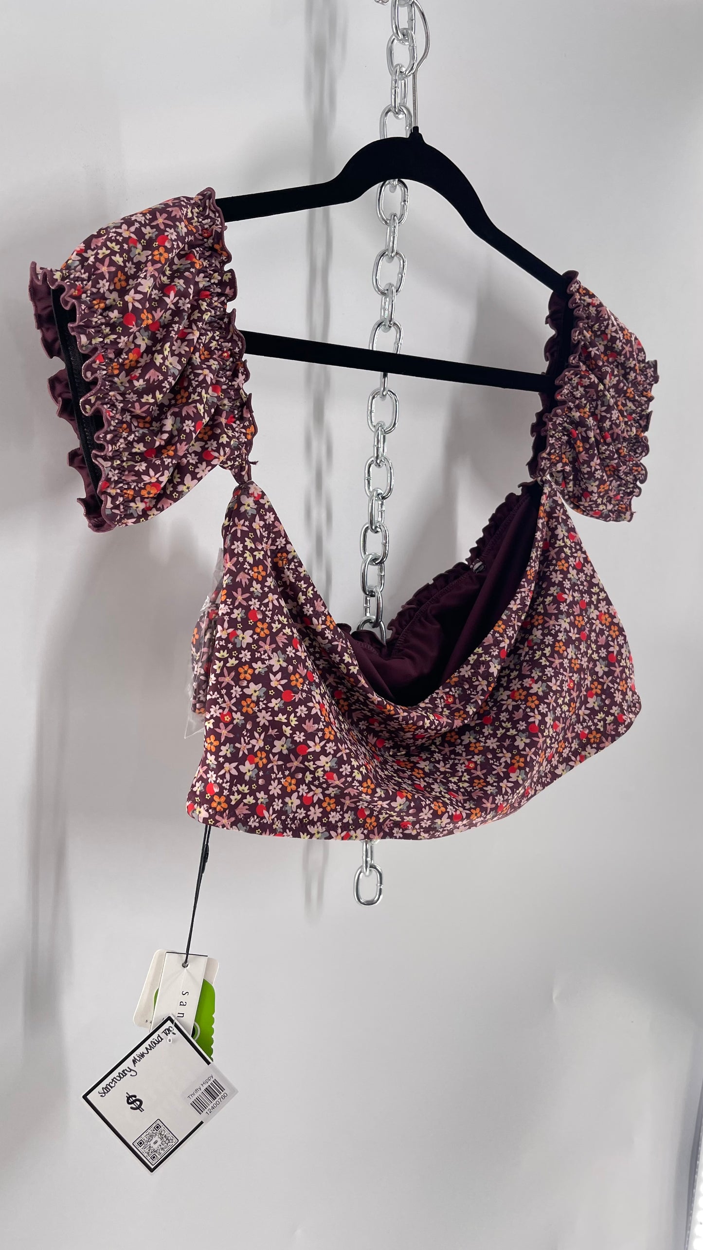 Free People Sanctuary Swim Purple Floral Milkmaid Bust Crop (XL)
