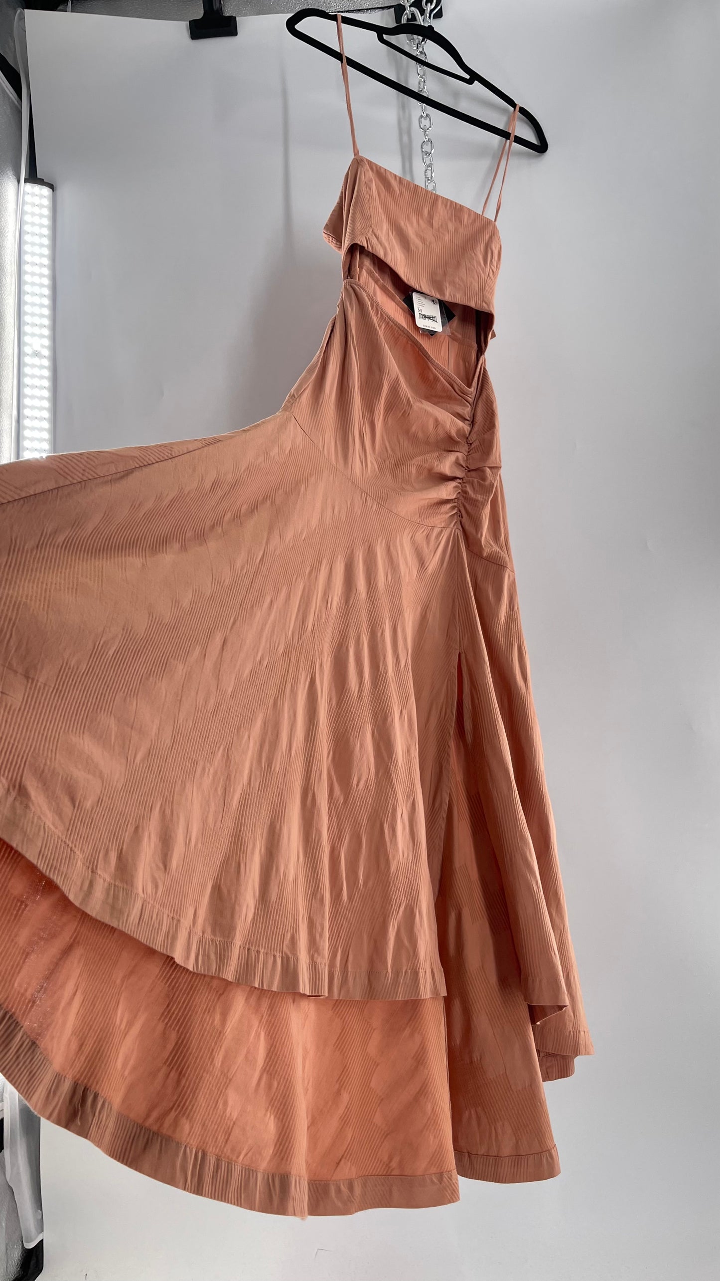 Free People Terracotta/ Smoky Pink Maxi Dress with Exposed Midriff, Waist Bow, and Side Slit with Tags Attached  (M)