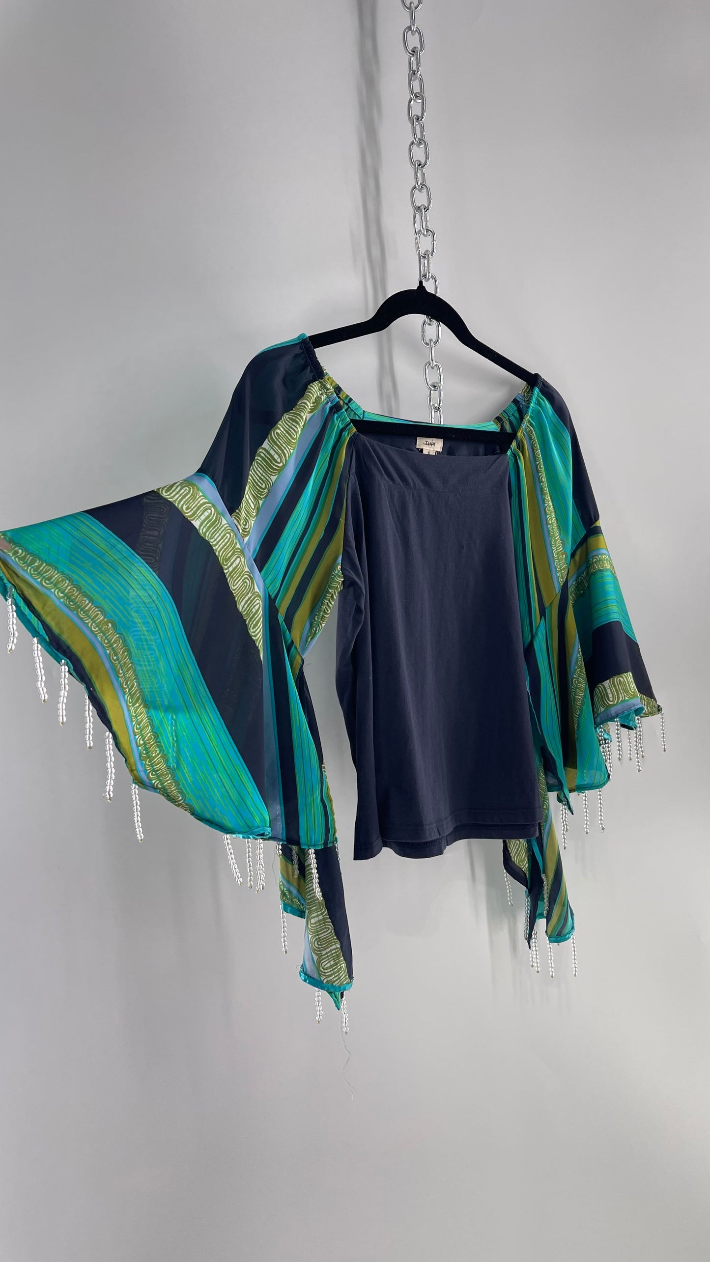 TINY Anthropologie Silky Scarf Sleeve Blouse with Beaded Hem (Small)