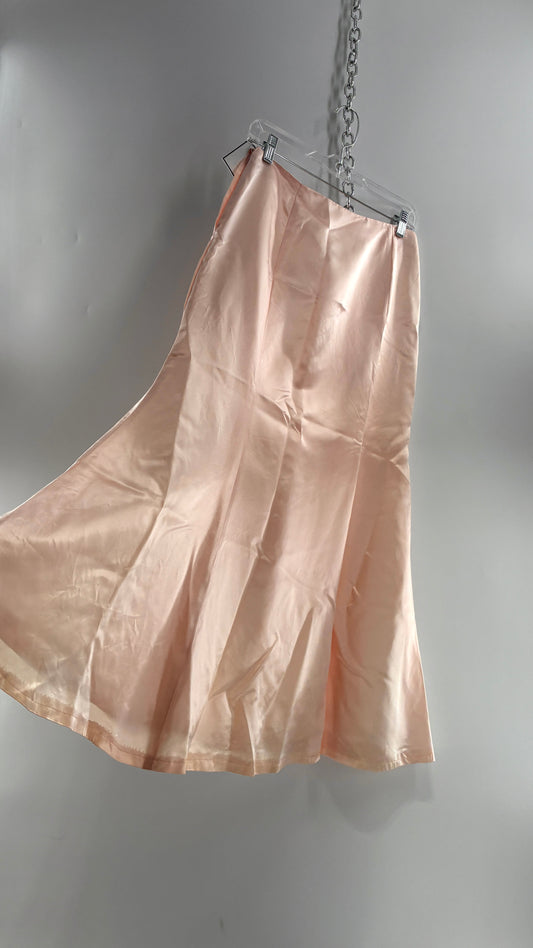 Vintage Peach Toned Satin Handmade Mermaid Style Paneled Skirt