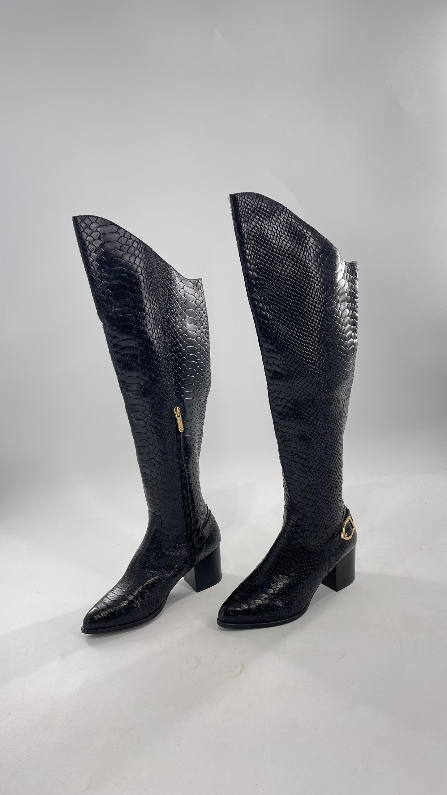 ORCADE Genuine Brazilian Leather Crocodile Embossed/Textured Knee High Boots (5)