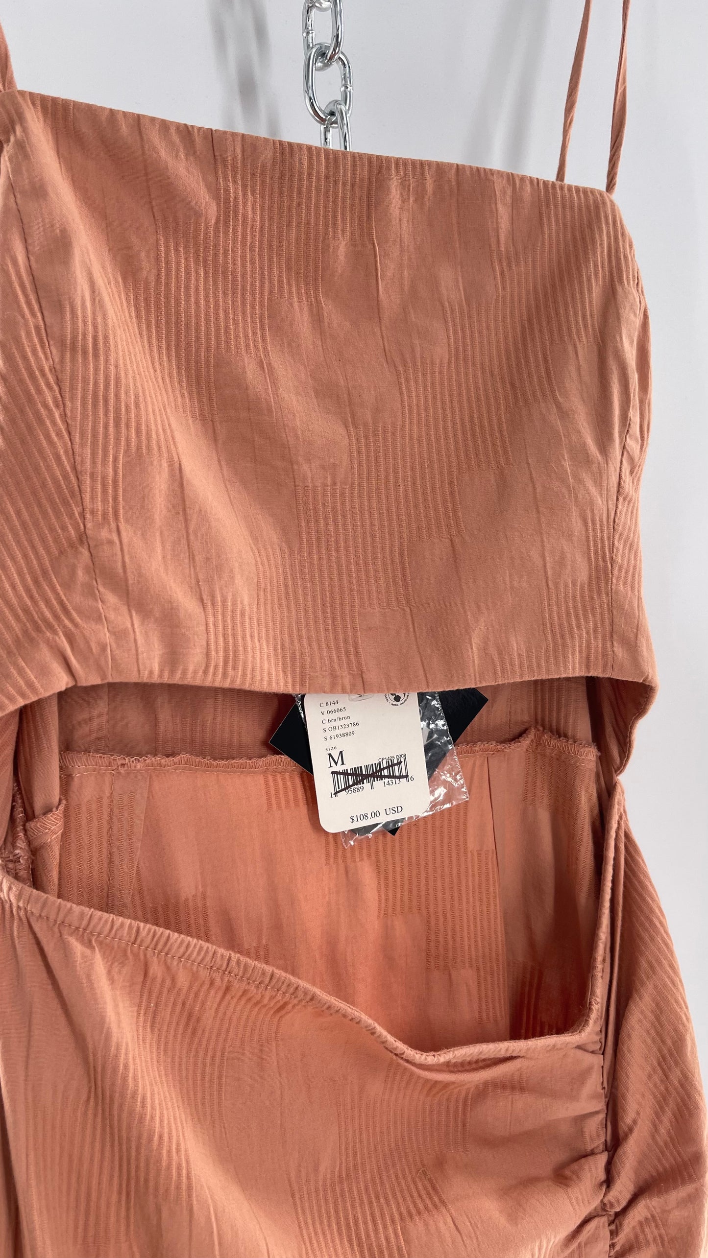 Free People Terracotta/ Smoky Pink Maxi Dress with Exposed Midriff, Waist Bow, and Side Slit with Tags Attached  (M)