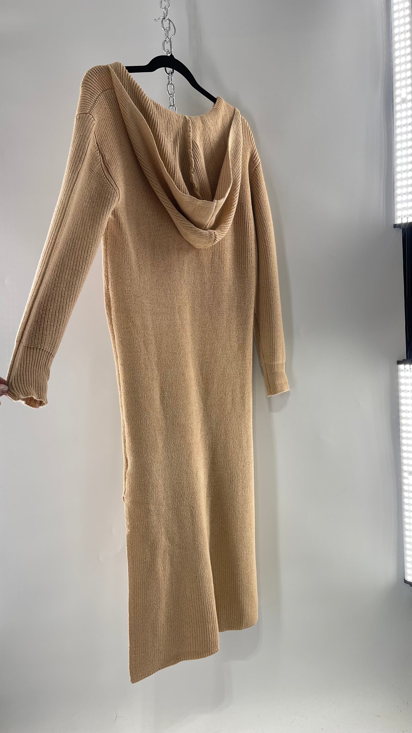 Free People Tan Knit Hoodie Maxi (XS)
