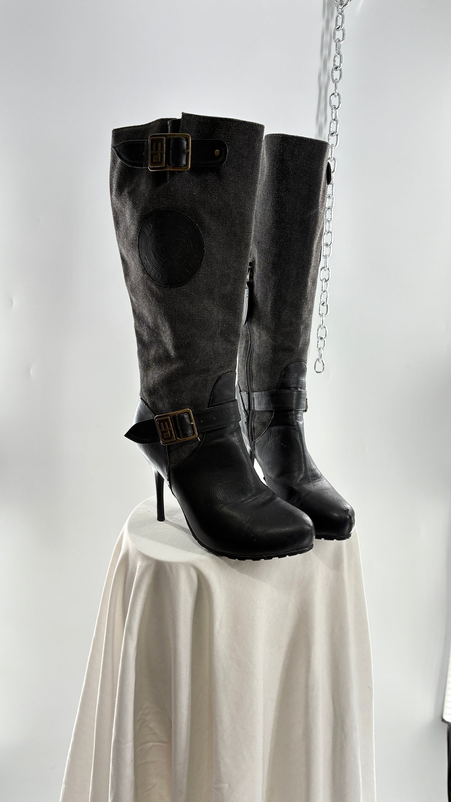 Vintage ED HARDY Stiletto Boots with Embossed Buckles and Badges (9)