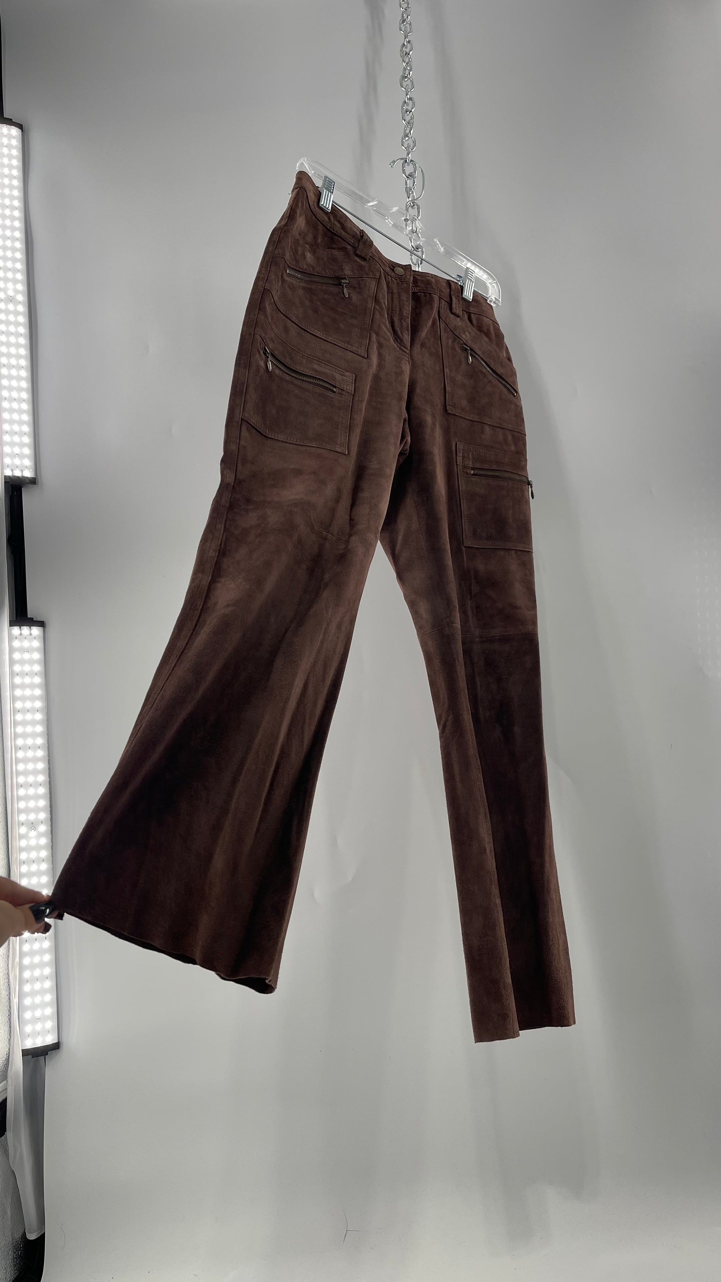 Vintage Context Petit Brown Suede Straight Leg Cargos with Pockets and Bronze Zippers (8P)