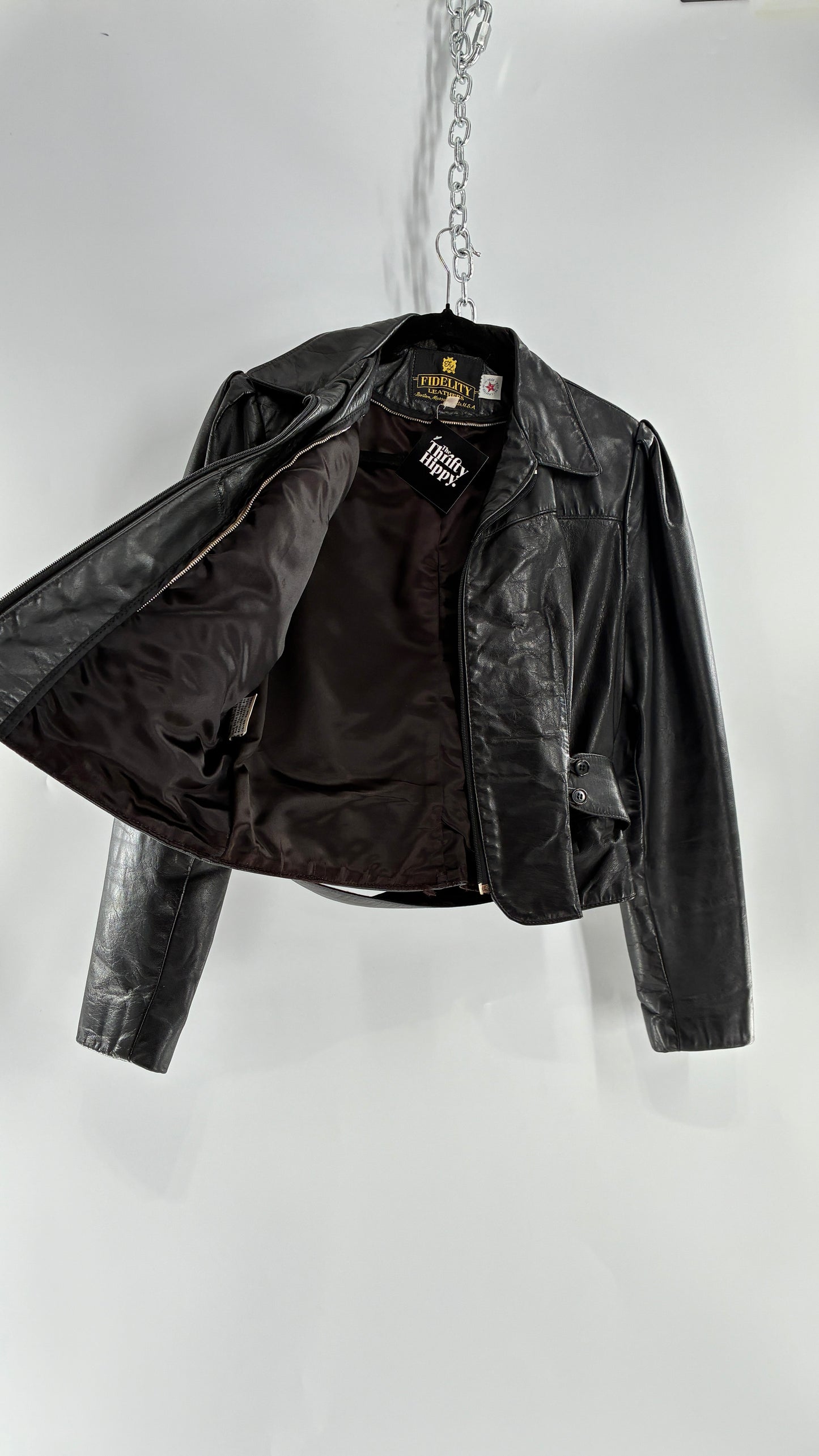 Vintage FIDELITY LEATHERS Cropped and Collared Motorcycle Jacket (Small)