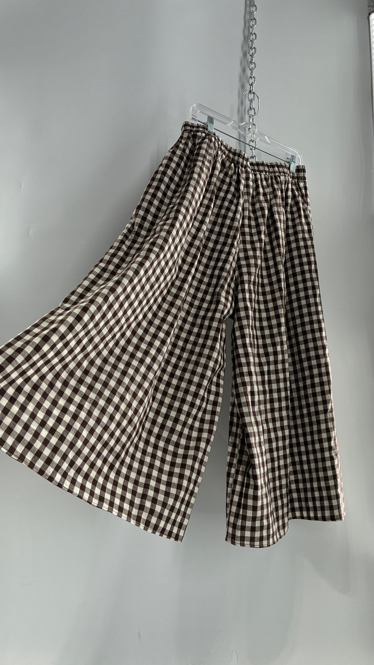 Wide Leg Brown Gingham Picnic Pants (XL)