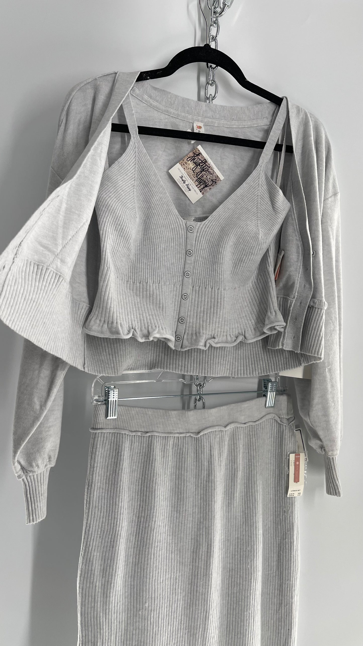 Daily Practice x Anthropologie 3-Piece Knit Loungewear Set: Button-front Tank, Cardigan and Skirt with Tags Attached (Medium)