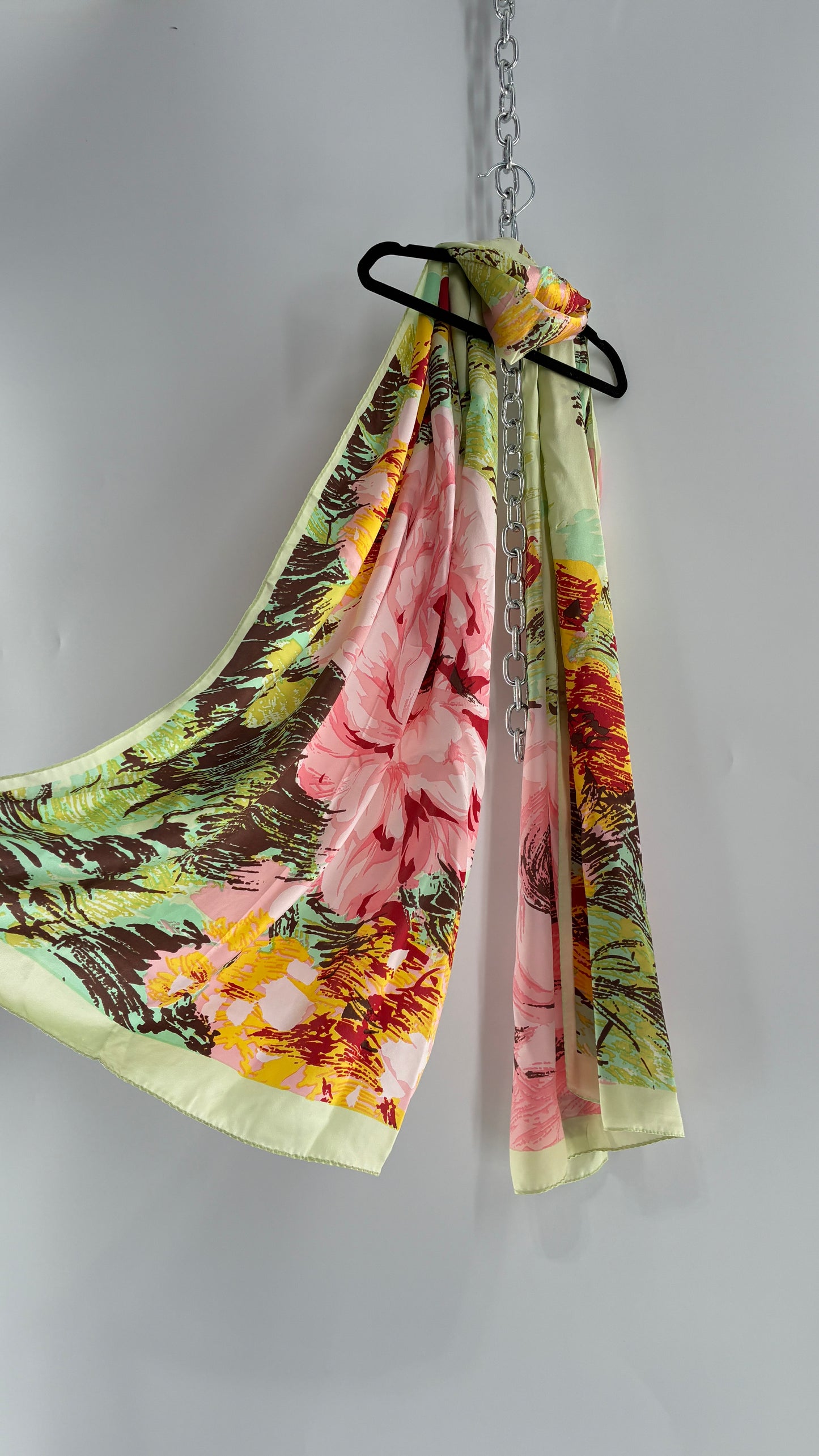 Vintage 100% Silk Tropical Printed Summer Scarf