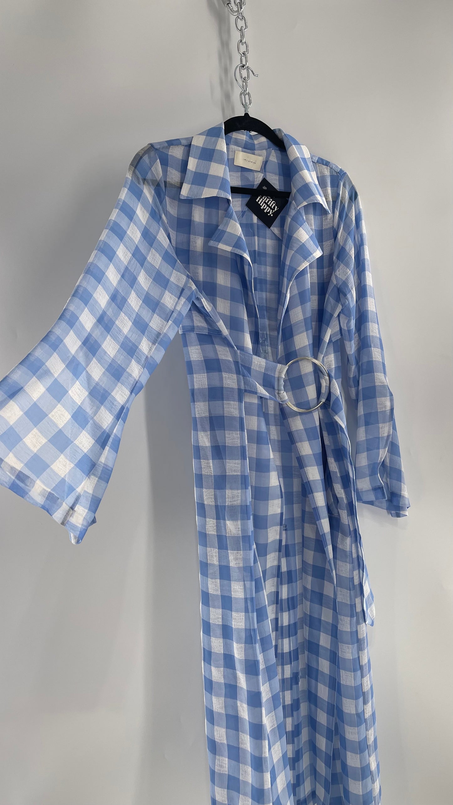 Capulet Anthropologie Gingham Baby Blue Coat/Cape (S)