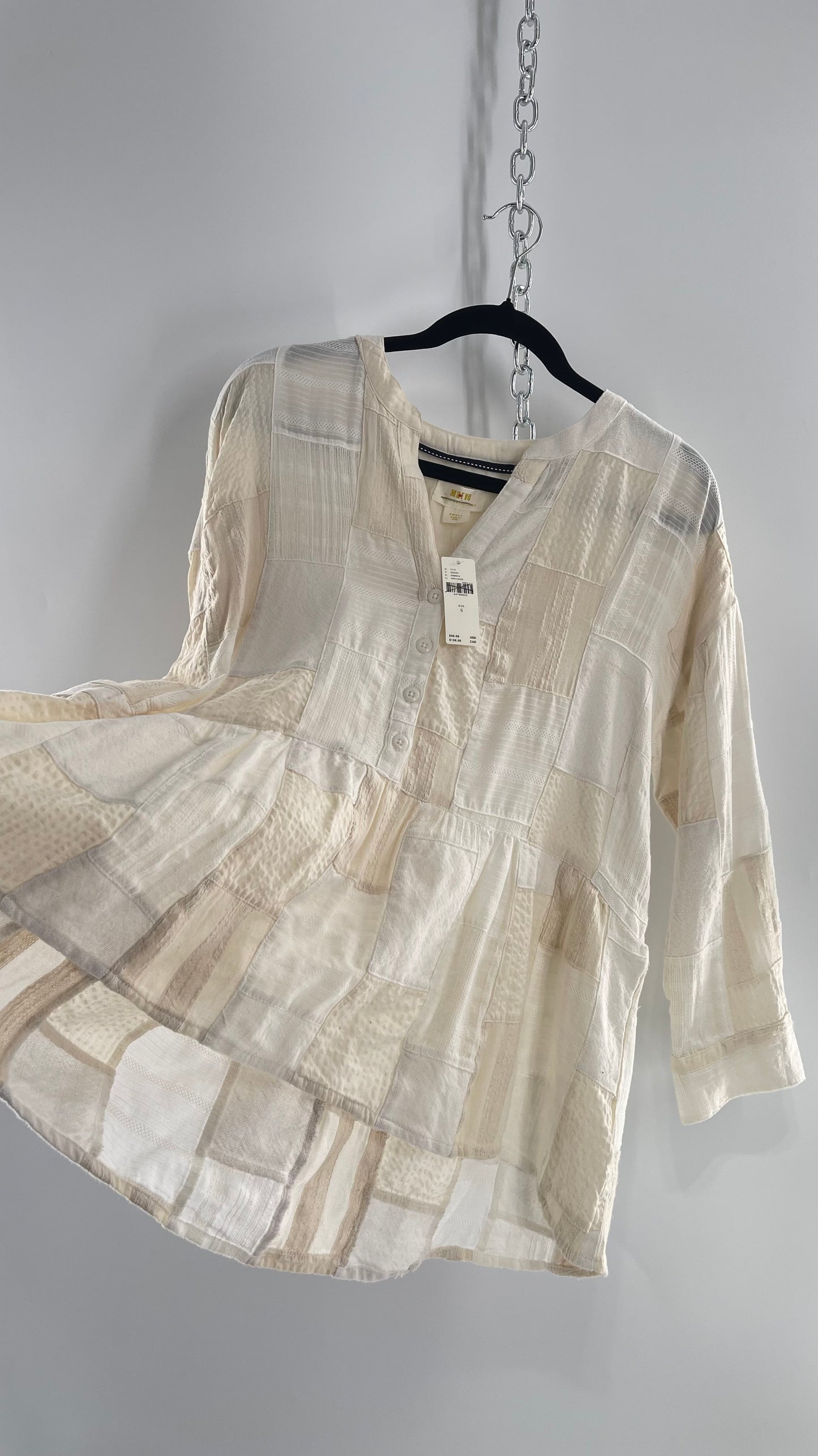 Anthropologie Patchwork Off White Voluminous Blouse with Tags Attached (Small)