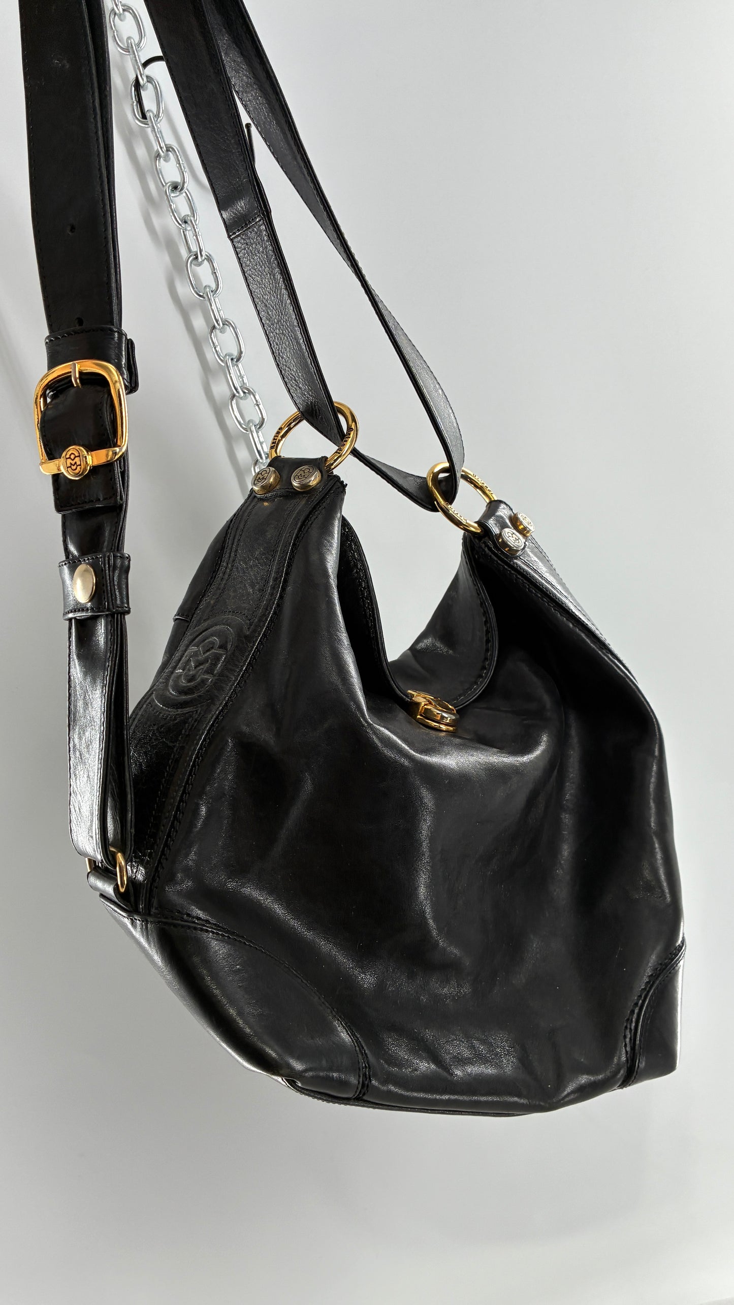 Vintage MARINO ORLANDI Black Leather Purse Made in Italy with Gold Embossed Hardware
