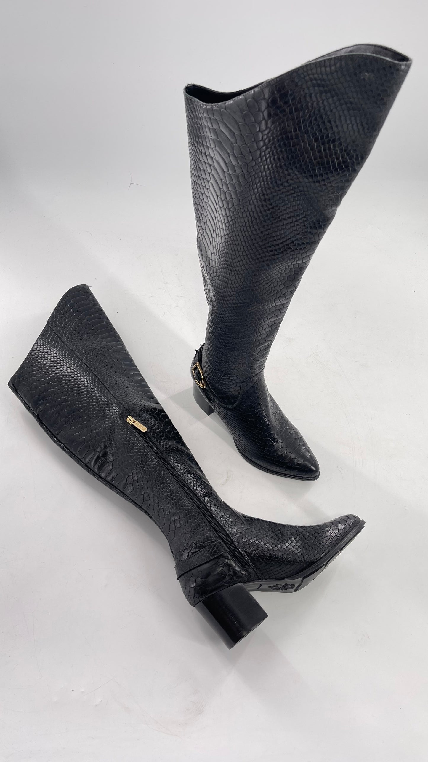 ORCADE Genuine Brazilian Leather Crocodile Embossed/Textured Knee High Boots (5)