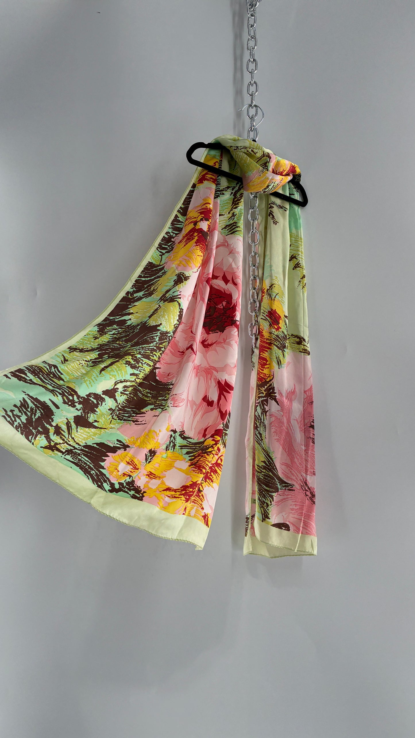 Vintage 100% Silk Tropical Printed Summer Scarf