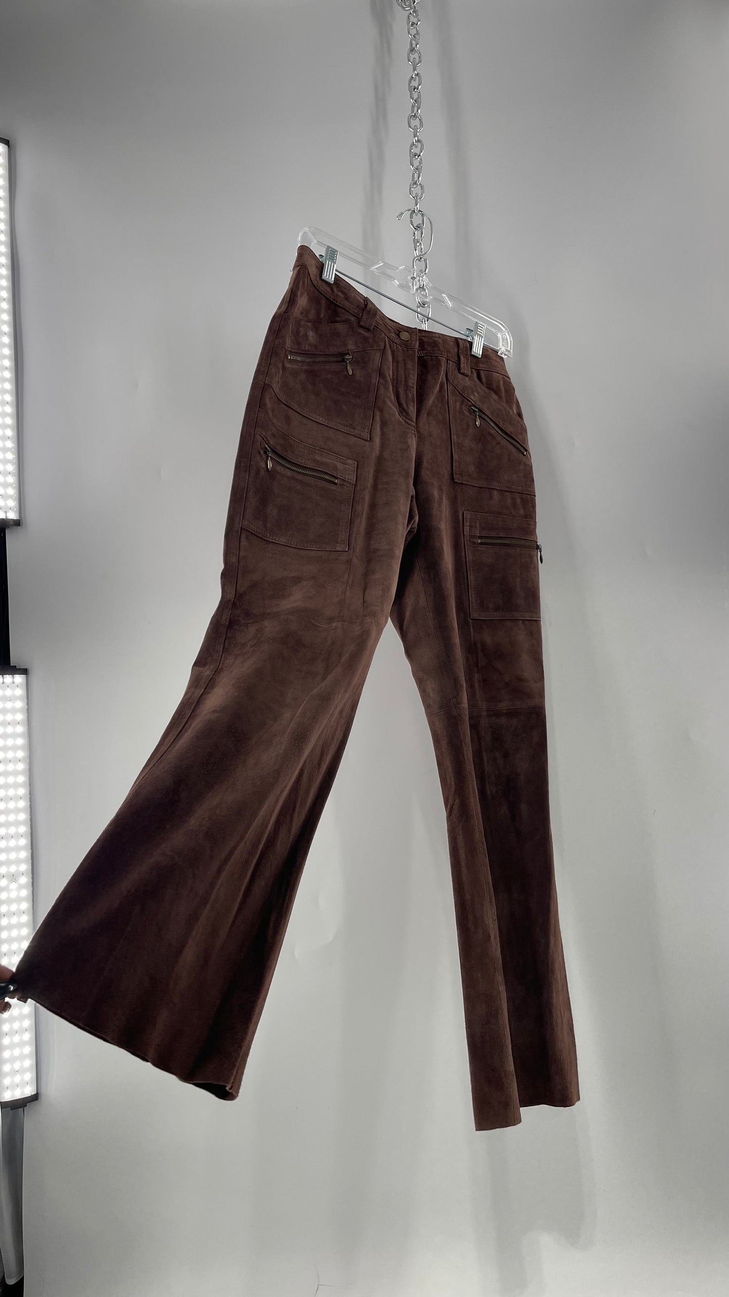 Vintage Context Petit Brown Suede Straight Leg Cargos with Pockets and Bronze Zippers (8P)