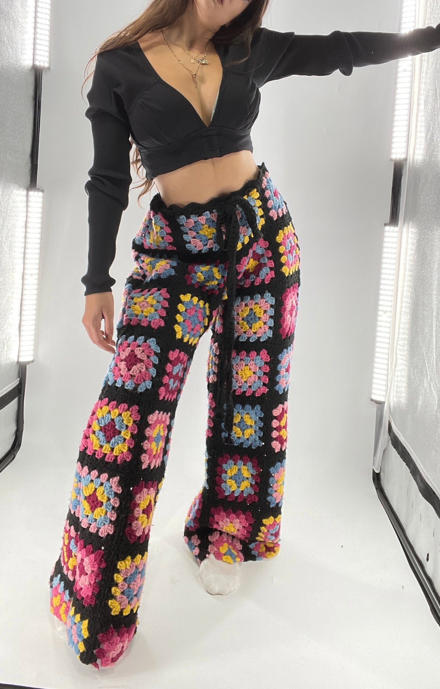 CUSTOM Handmade Granny Square High Contrast Lounge Pants (XS/S/M/L)