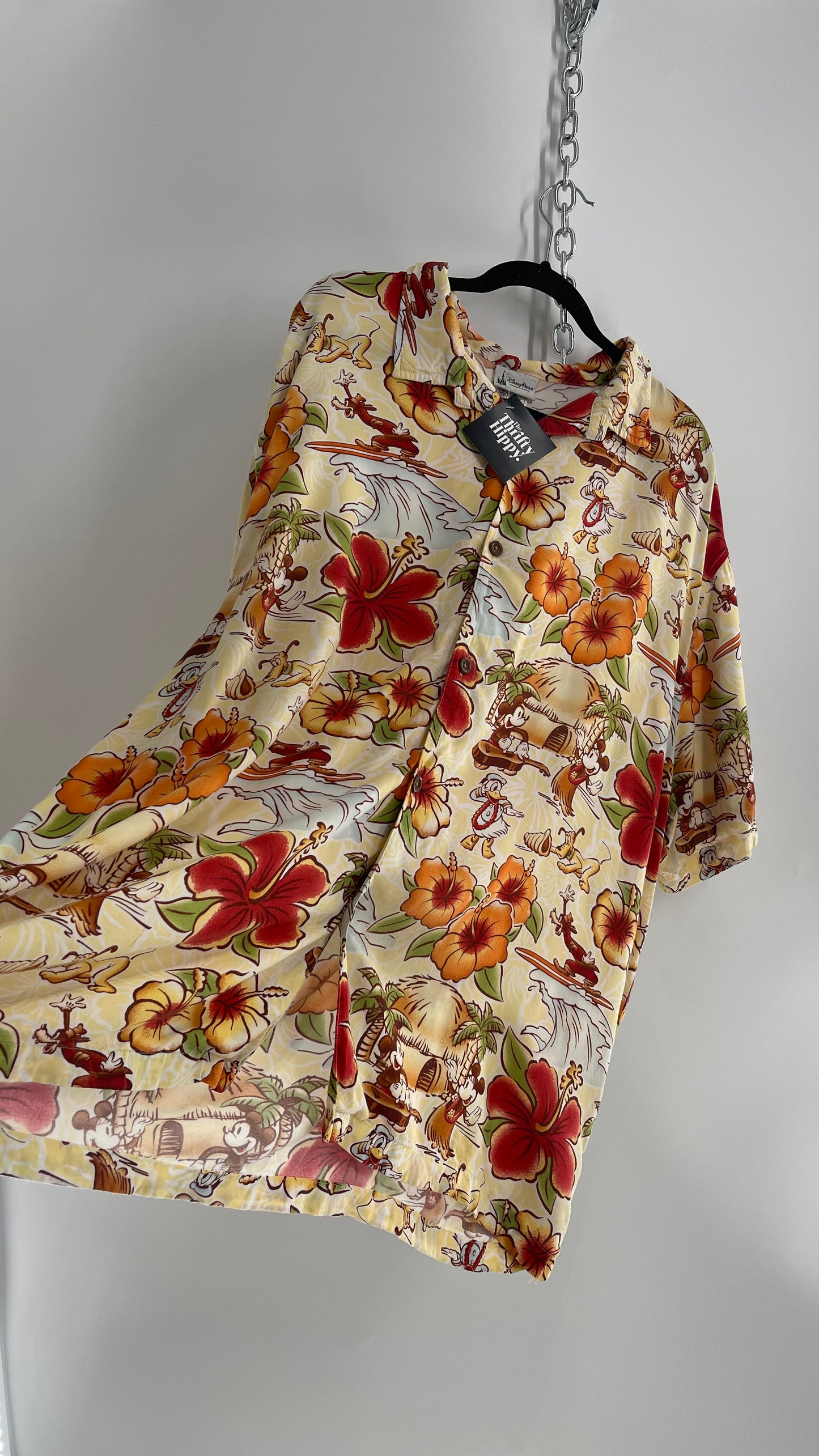 Vintage Disney Parks Tropical Cartoon Button Up (XXL)