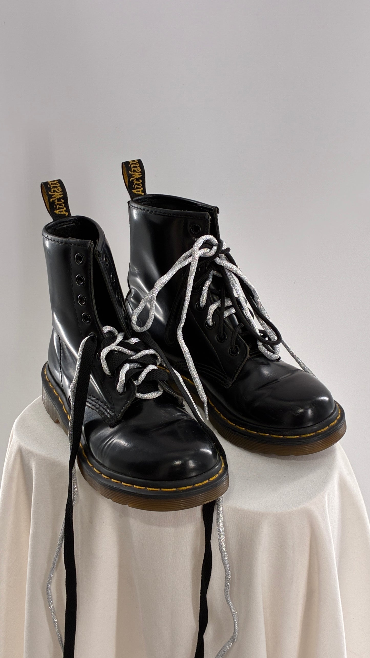 Vintage Dr. Martens Patent Leather Black Combat Boots (6)