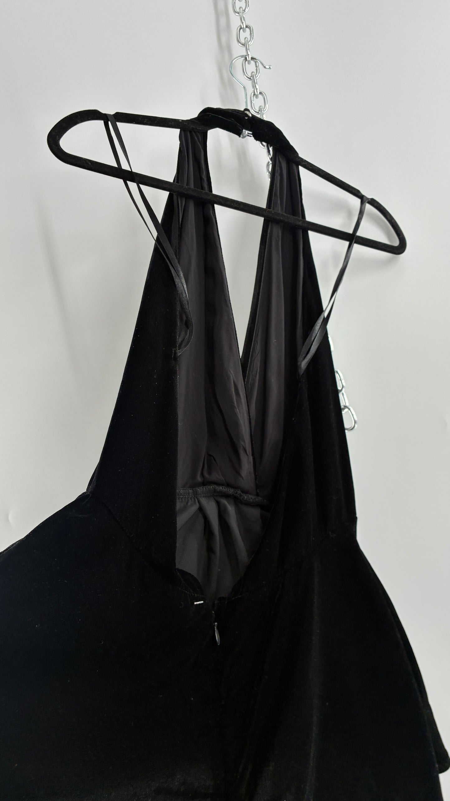 Free People Black Velvet Backless Halter (Small)