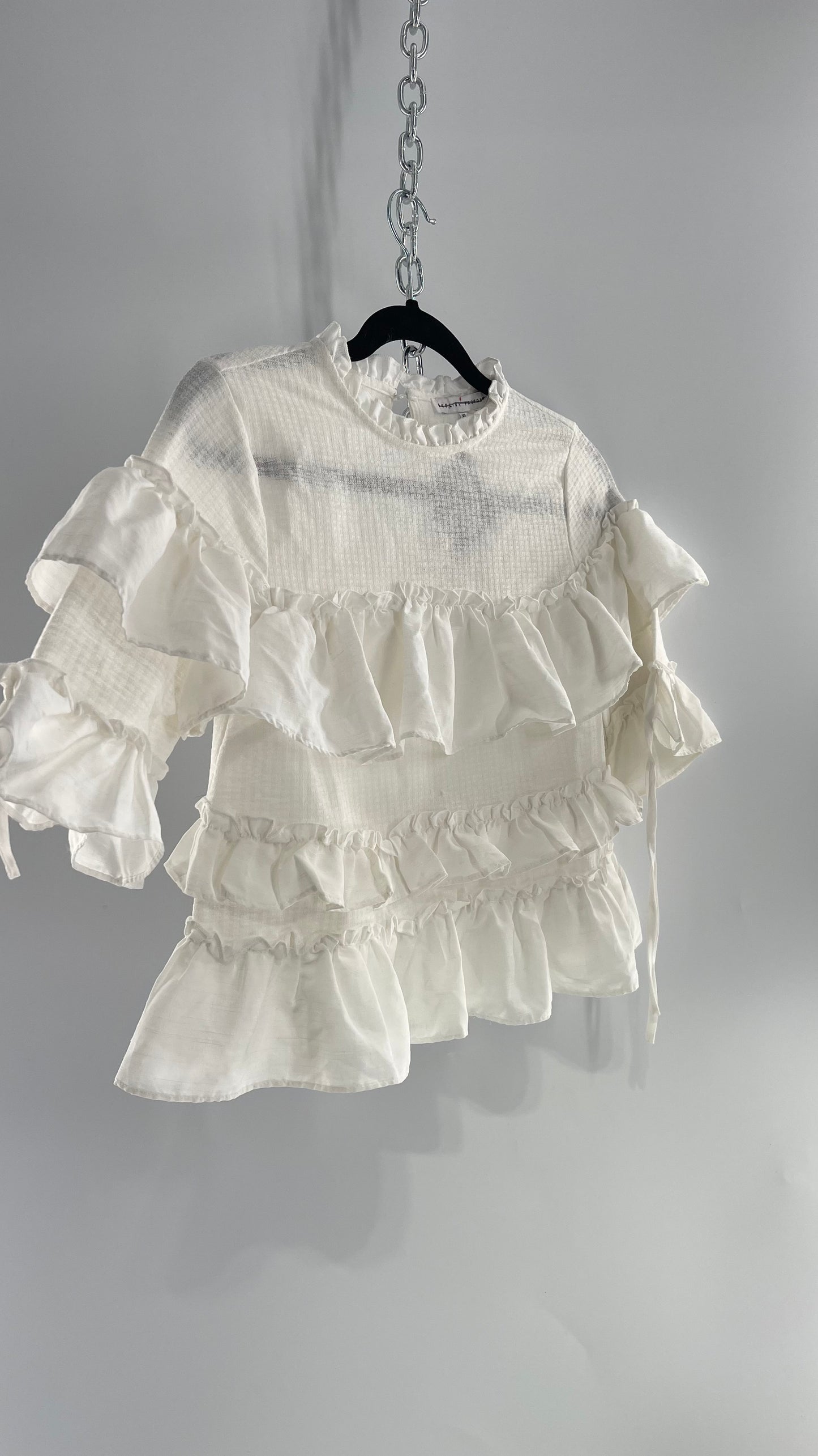 For Love and Lemons English Factory White Ruffle Cloud Blouse with Tags Attached (XS)