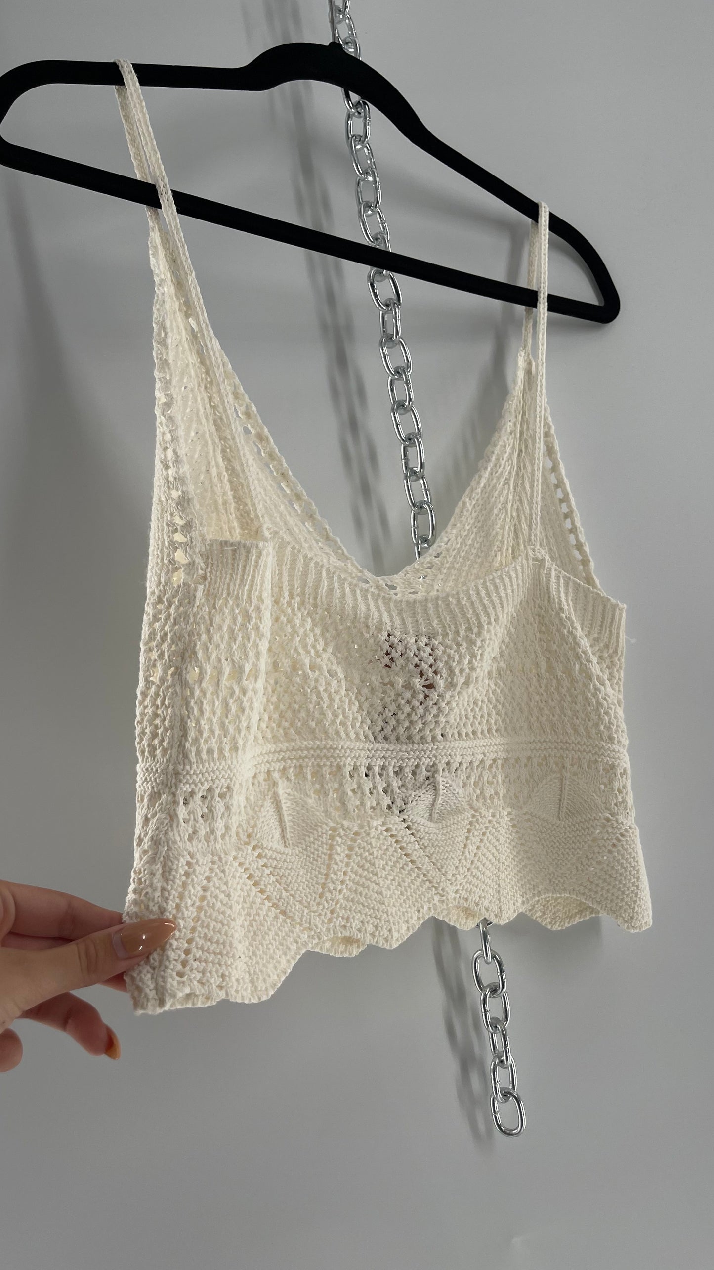 Anthropologie Pilcro White Crochet Cropped Tank (Small)