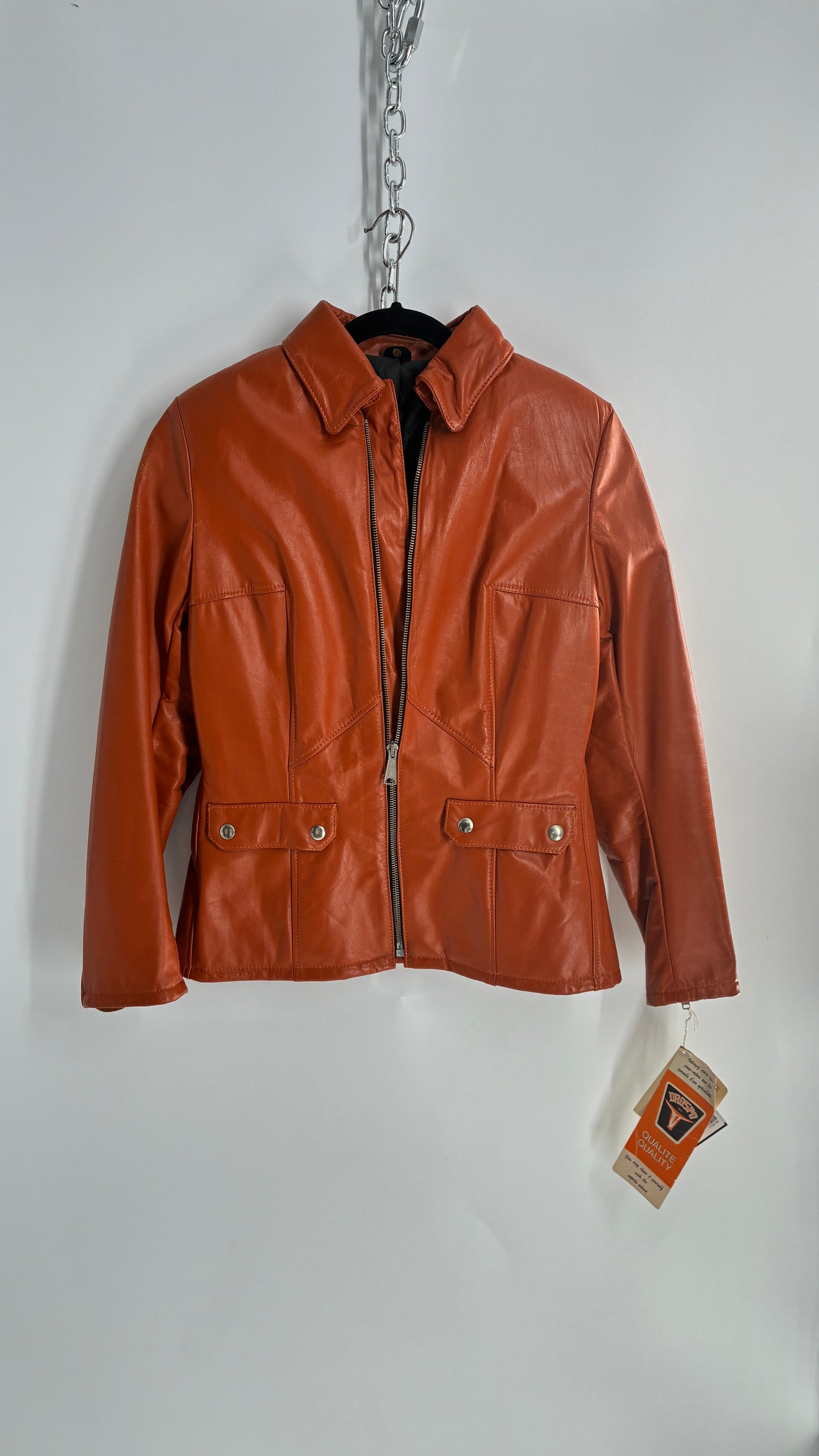 Deadstock Vintage 1970s DROSPO Orange Genuine Leather Fitted Jacket (12)