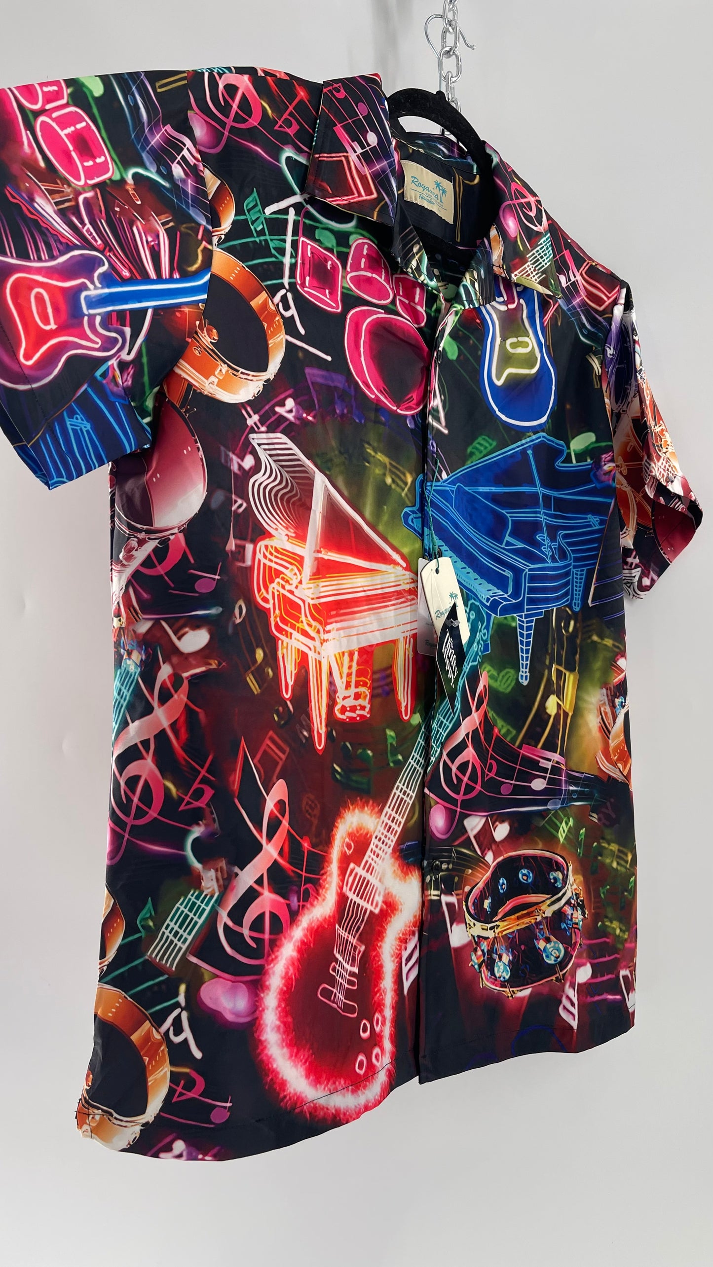 Deadstock Vintage Neon Music Motif Short Sleeve Button Up (Large)