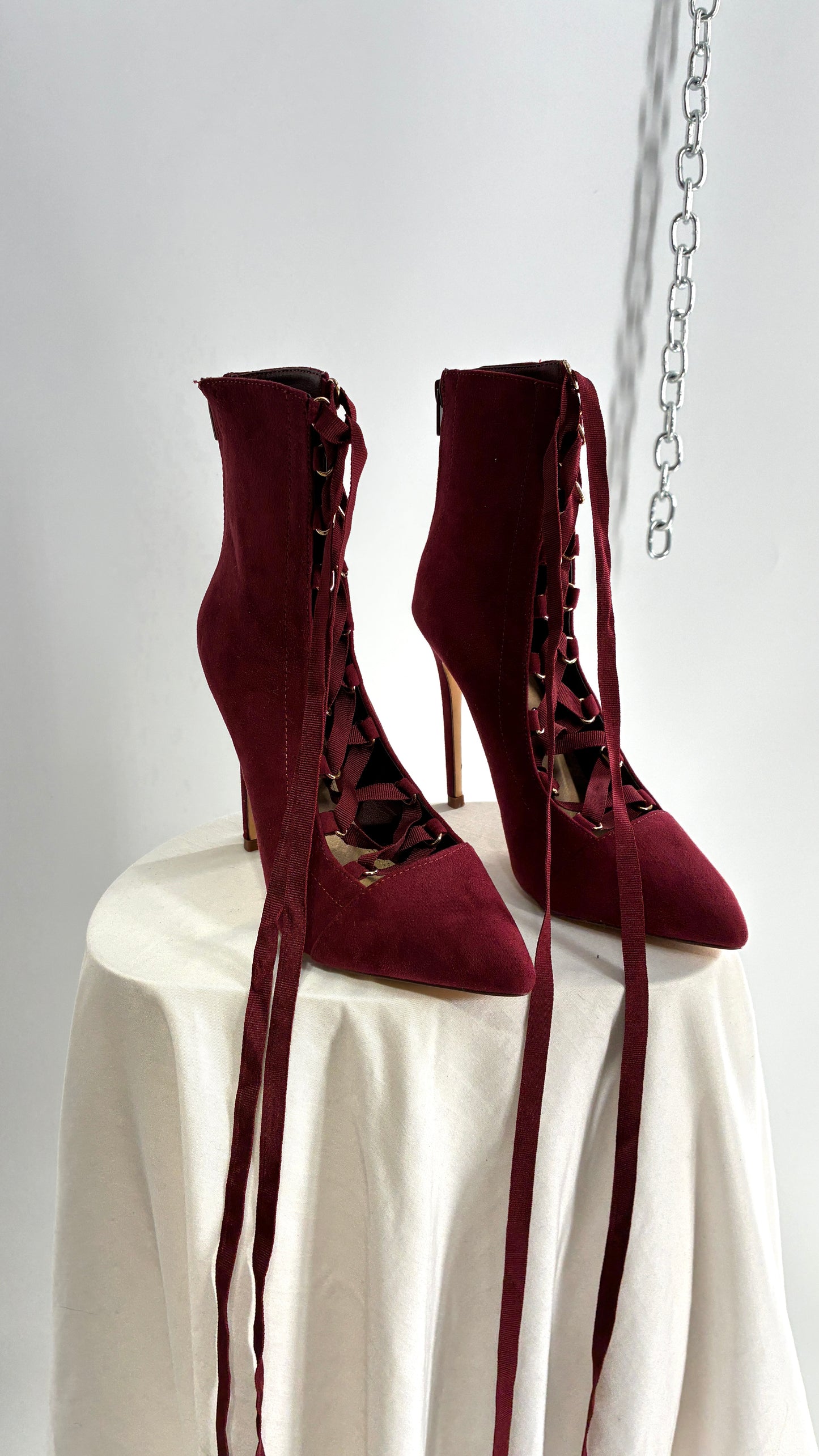 Charlotte Russe Deadstock Maroon Pointed Toe, Lace Up, Tie Up GISELE heel (9)