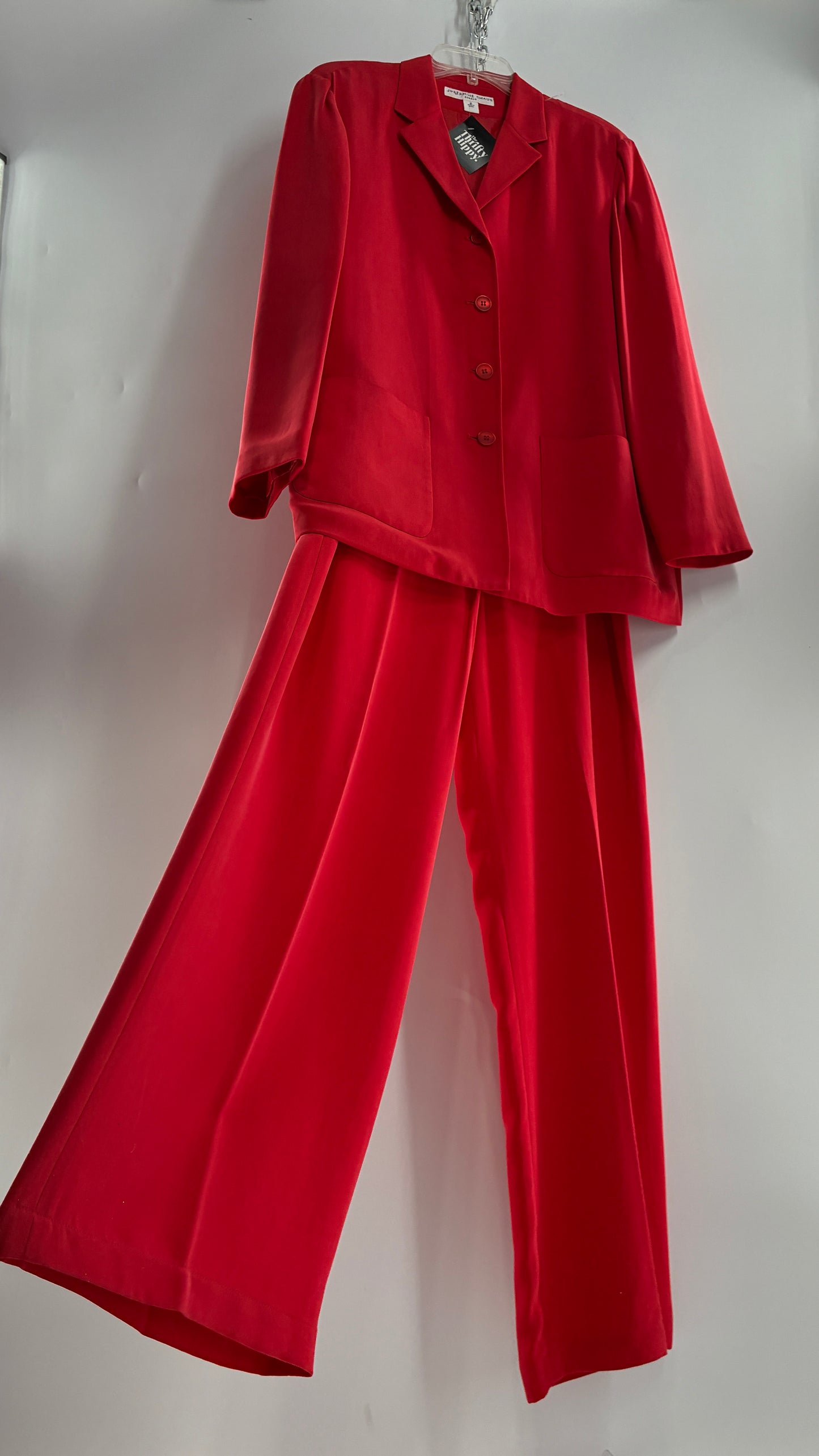 Vintage Josephine Chaus Cayenne 100% Silk Power Blazer and Wide Leg Trouser Set (12)