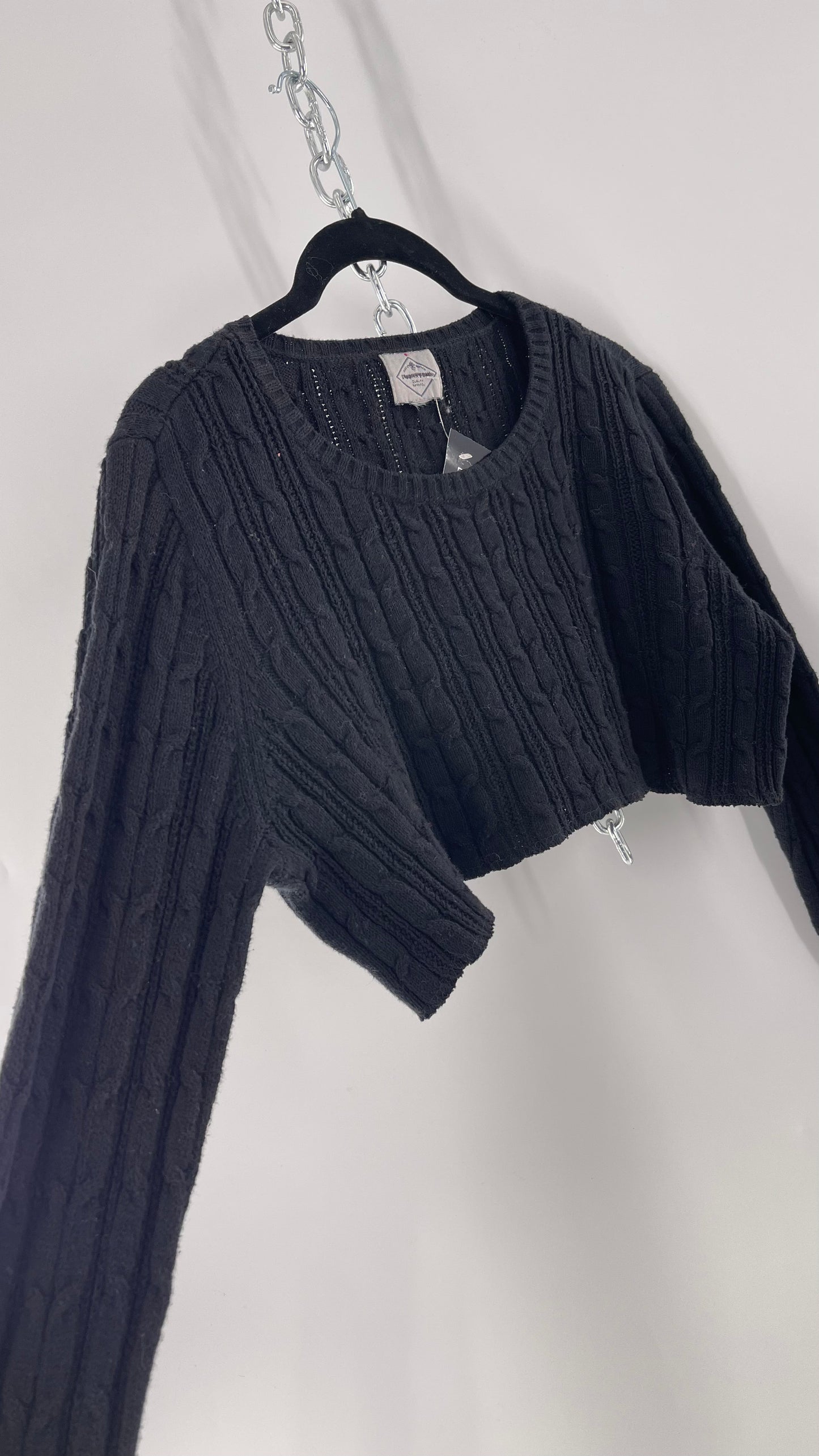 Urban Outfitters Reworked Cropped Cableknit Black Sweater (Medium)